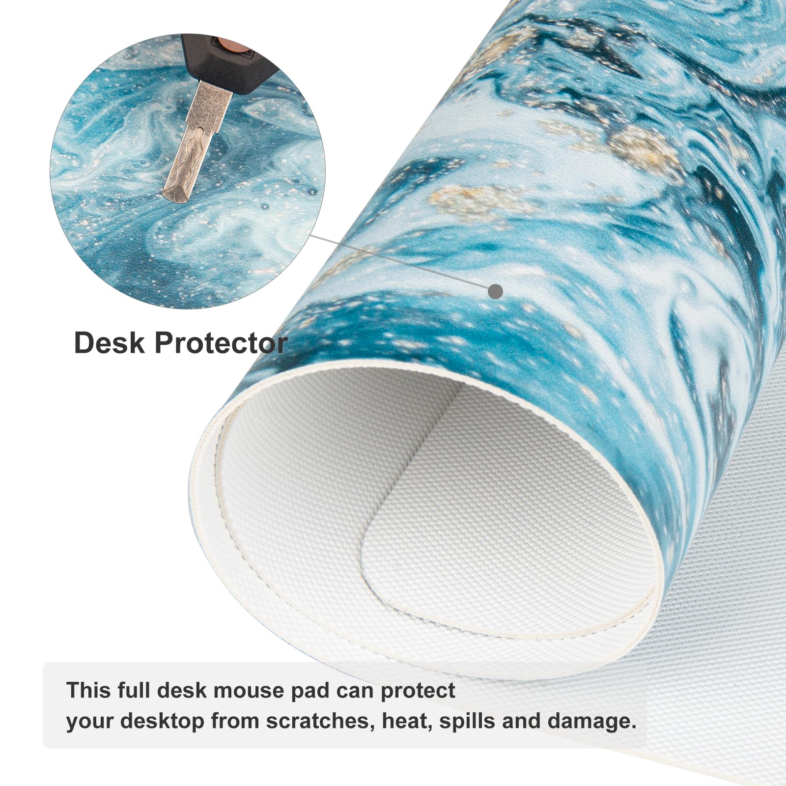 QiyI PU Leather Large Mouse Pad, Office Decor, 31.5" x 15.7", Blue Marble