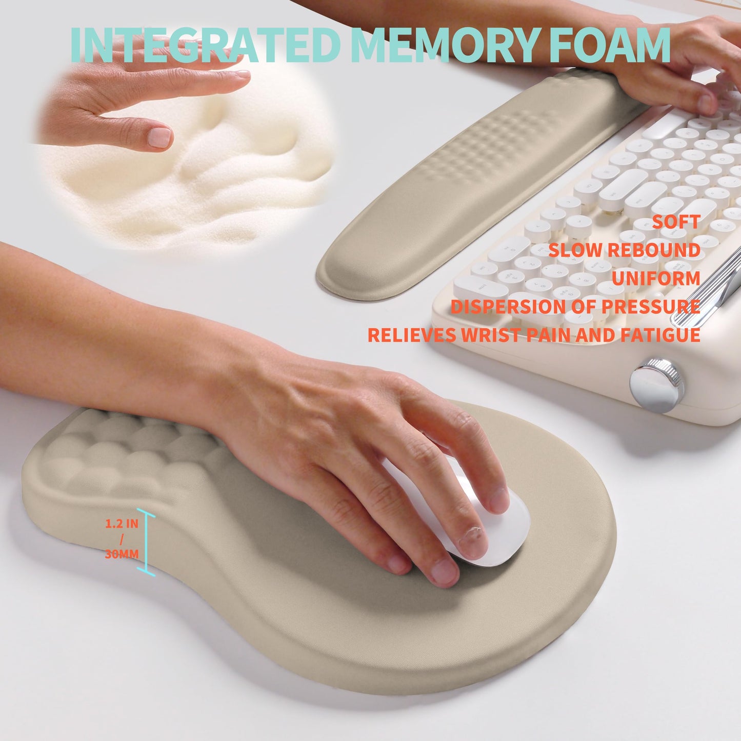 KUOSGM 2-in-1 Ergonomic Set, Wave Rise Keyboard Wrist Rest and Massage Bulge Slope Mouse Pad Wrist