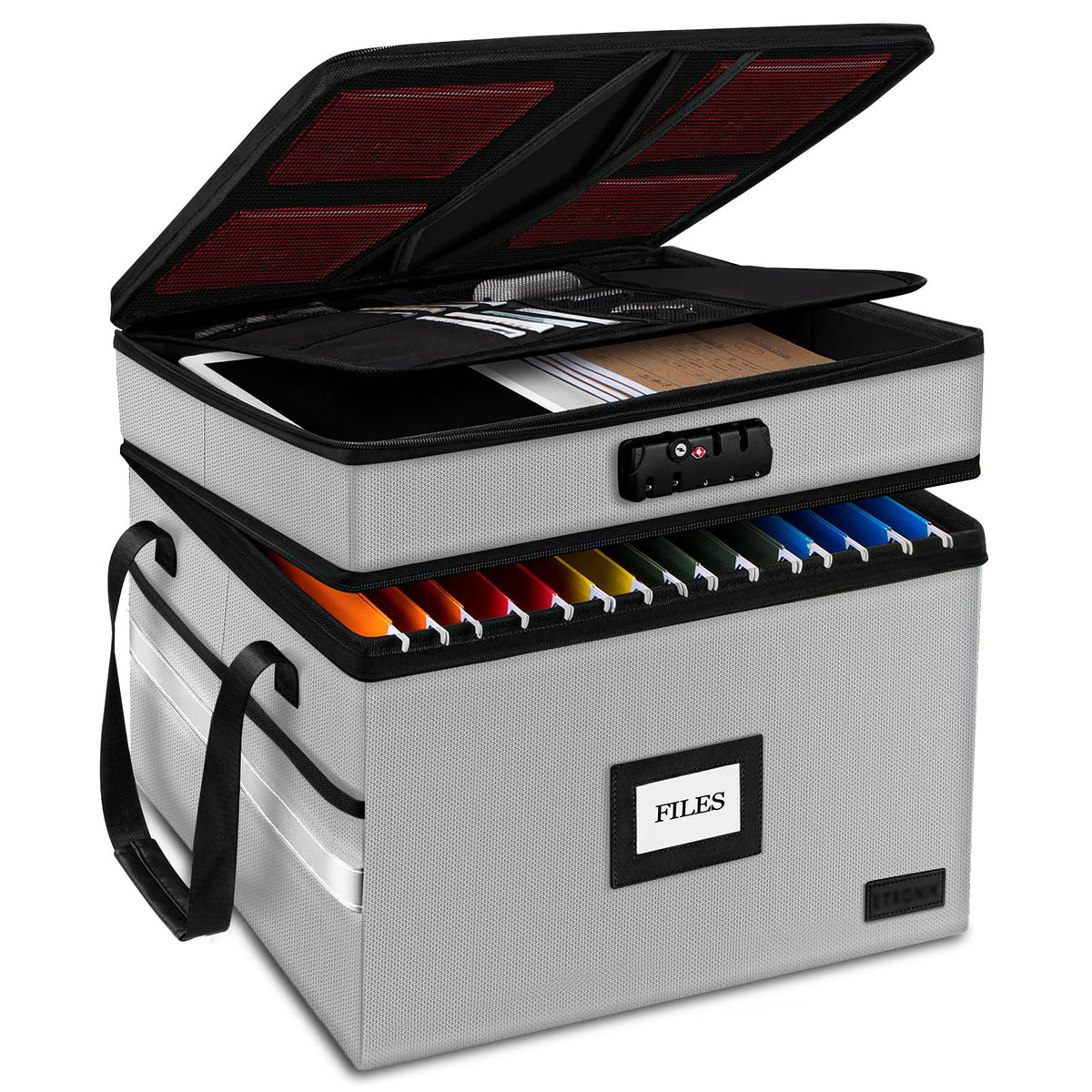 Fireproof File Oganizer with Lock, 2 Layer Fireproof Document Box Storage