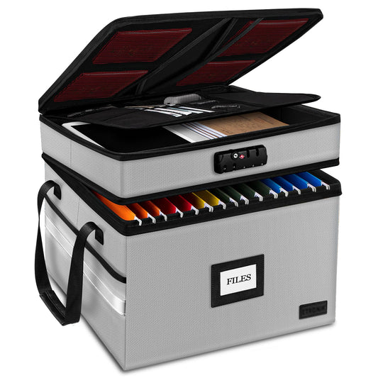 Fireproof File Oganizer with Lock, 2 Layer Fireproof Document Box Storage