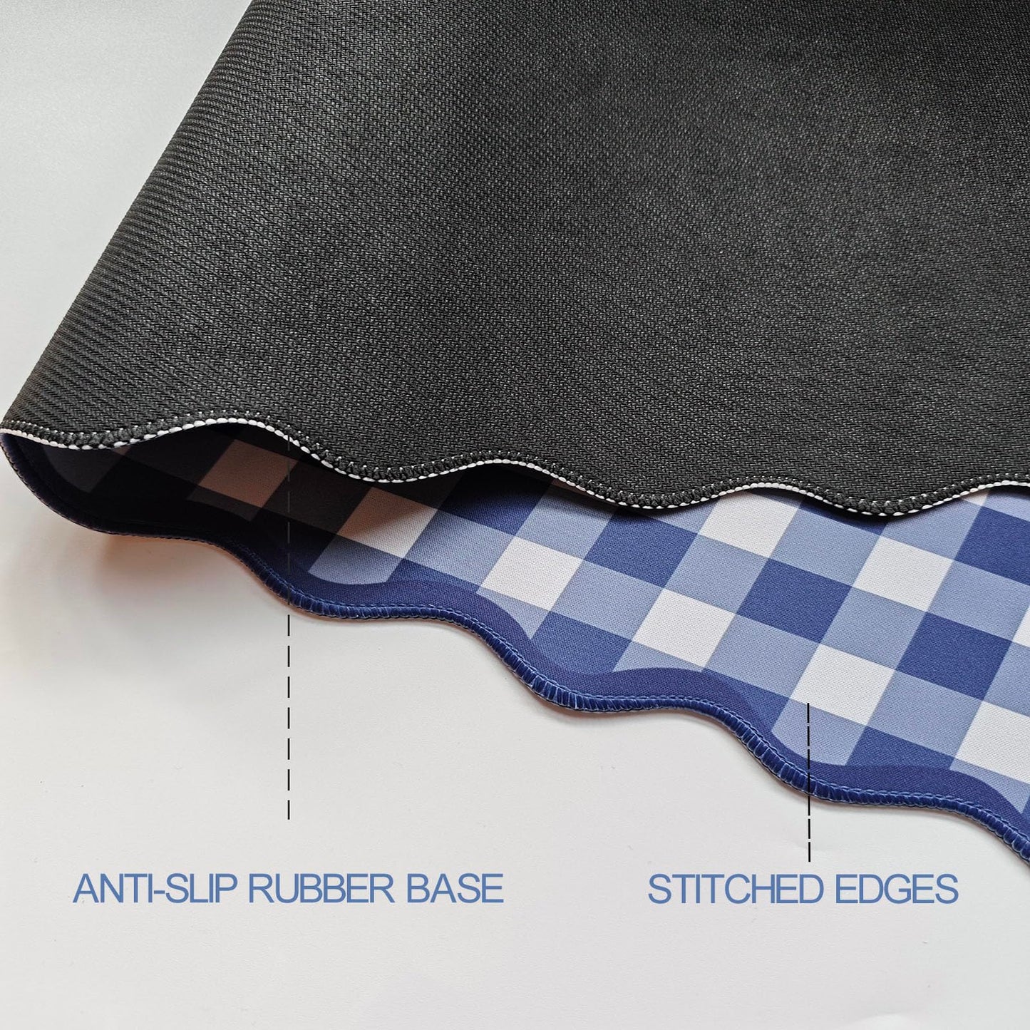 ohisxiacy Scalloped‌ Checkered Desk Mat Cute Dark Blue XXL Large Gaming Mouse Pad Gingham Kawaii
