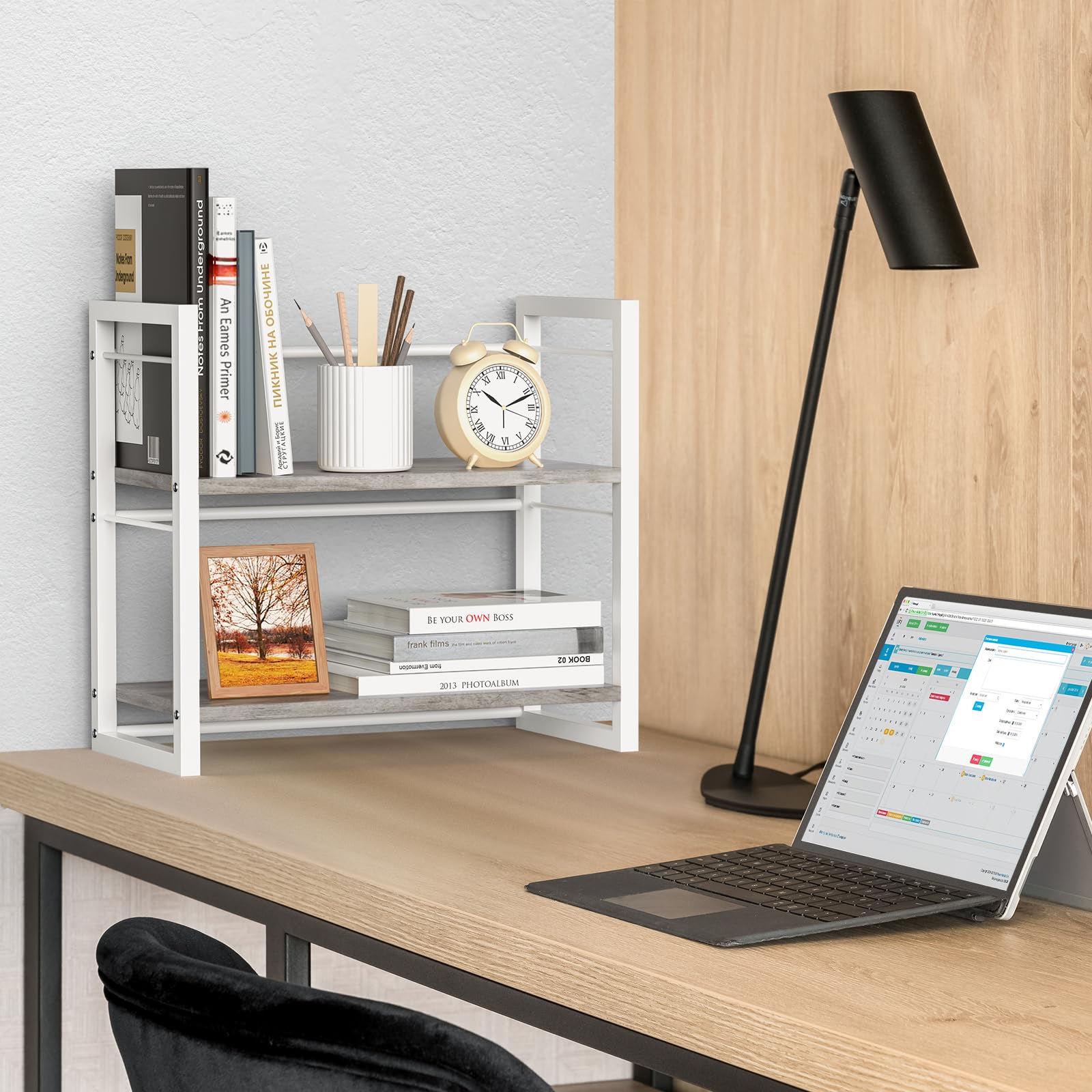 ART-GIFTREE Office Desk Shelf Organizer, Wood Desktop Bookshelf Supplies Storage Rack, Shelf for