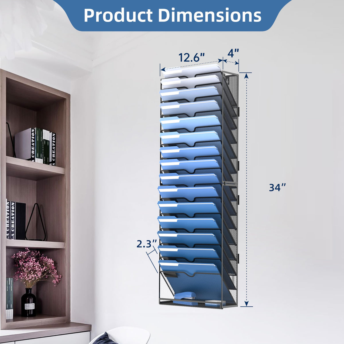 DALTACK Wall File Holder 16 Tier Hanging Wall File Organizer, for Papers Mails Folders Clipboard