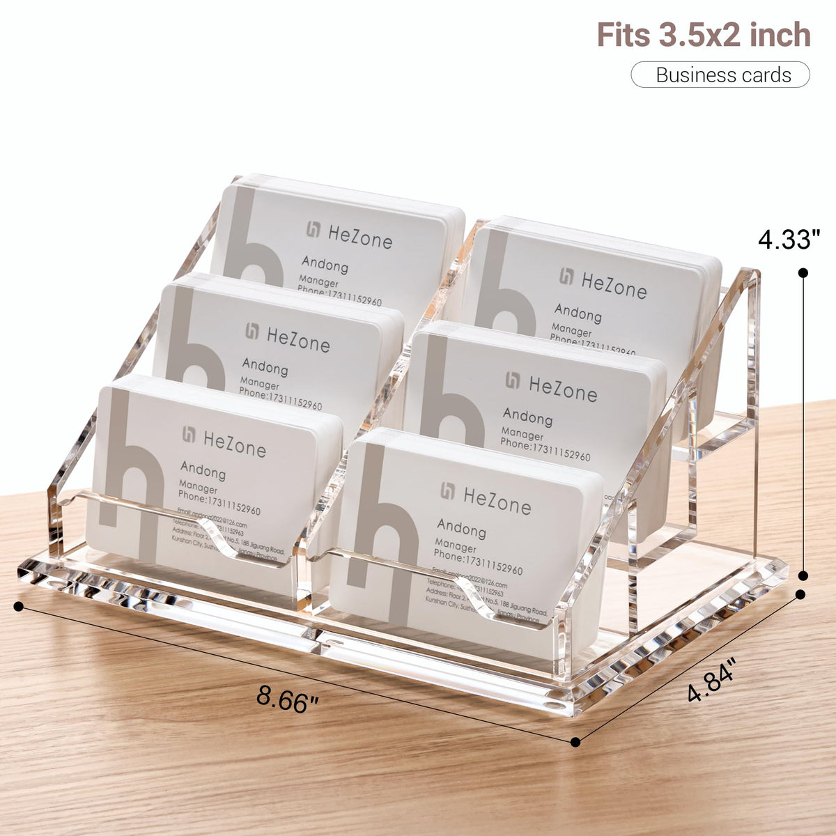 HeZone Business Card Holder for Desk, Acrylic Business Card Organizer , Multiple 6 Slots 3 Tier