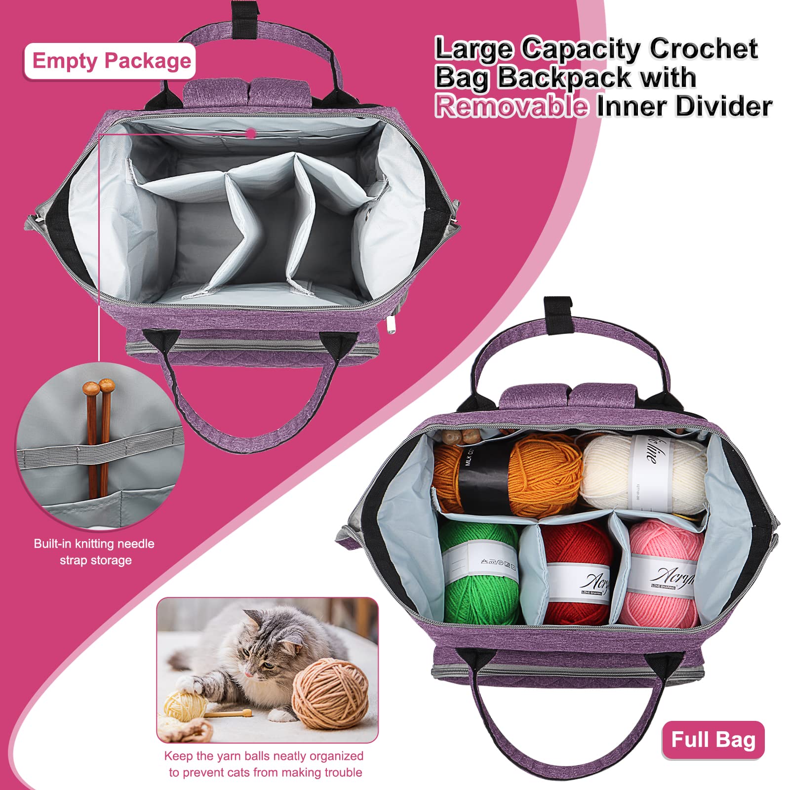 Coopay Knitting & Crochet Bag - Large Yarn Storage Backpack, Portable Organizer for Knitting