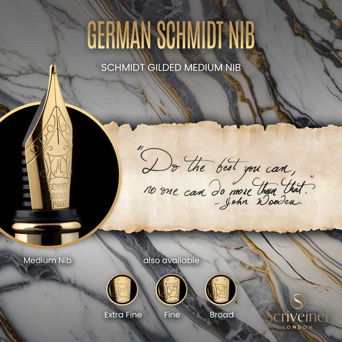 Scriveiner Silver Chrome Fountain Pen - Stunning Luxury Pen, Real Gold Finish Schmidt Gilded Nib