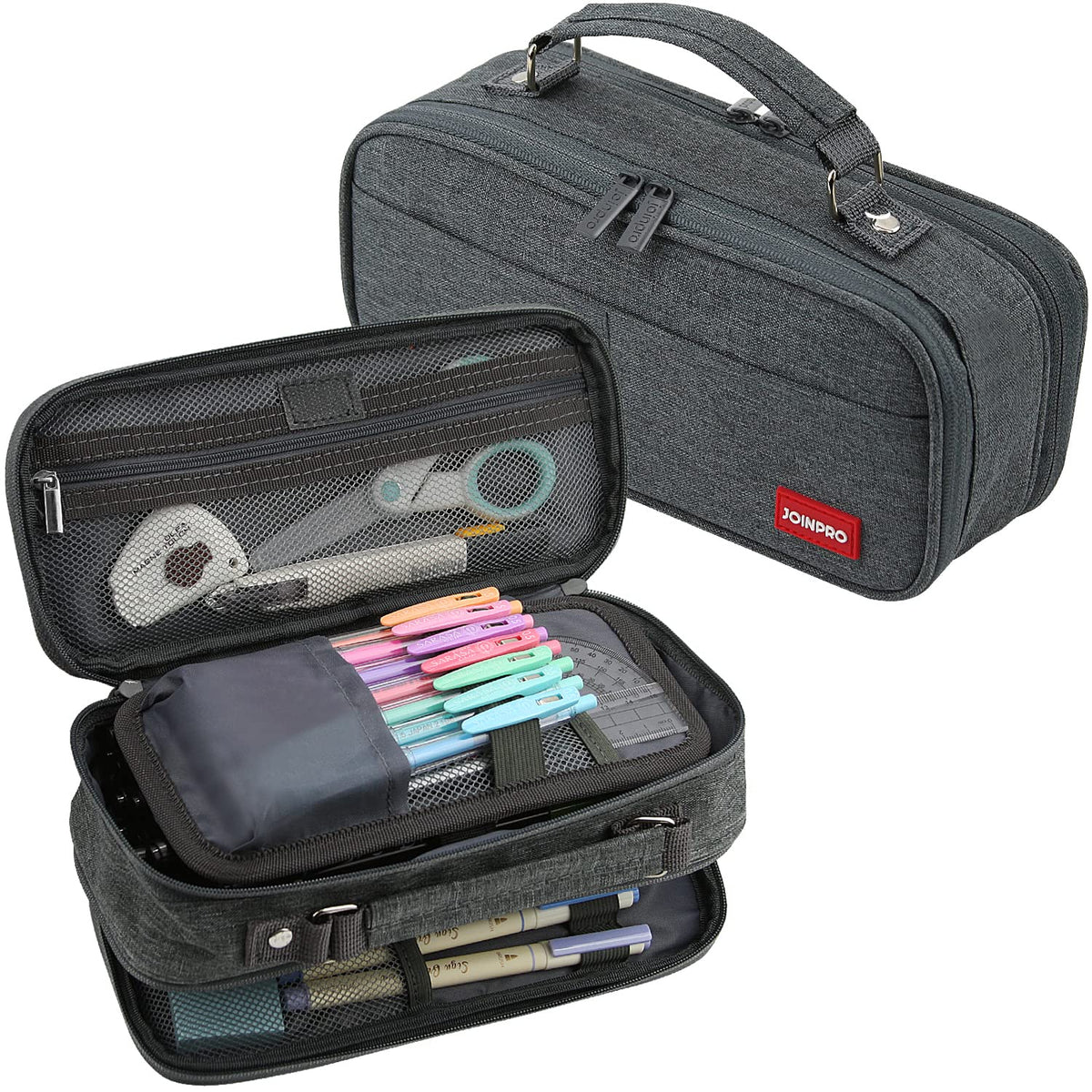 JOINPRO Large Capacity Pencil Case, 4 Compartment Pen Pouch Organizer with Double Zipper, Storage