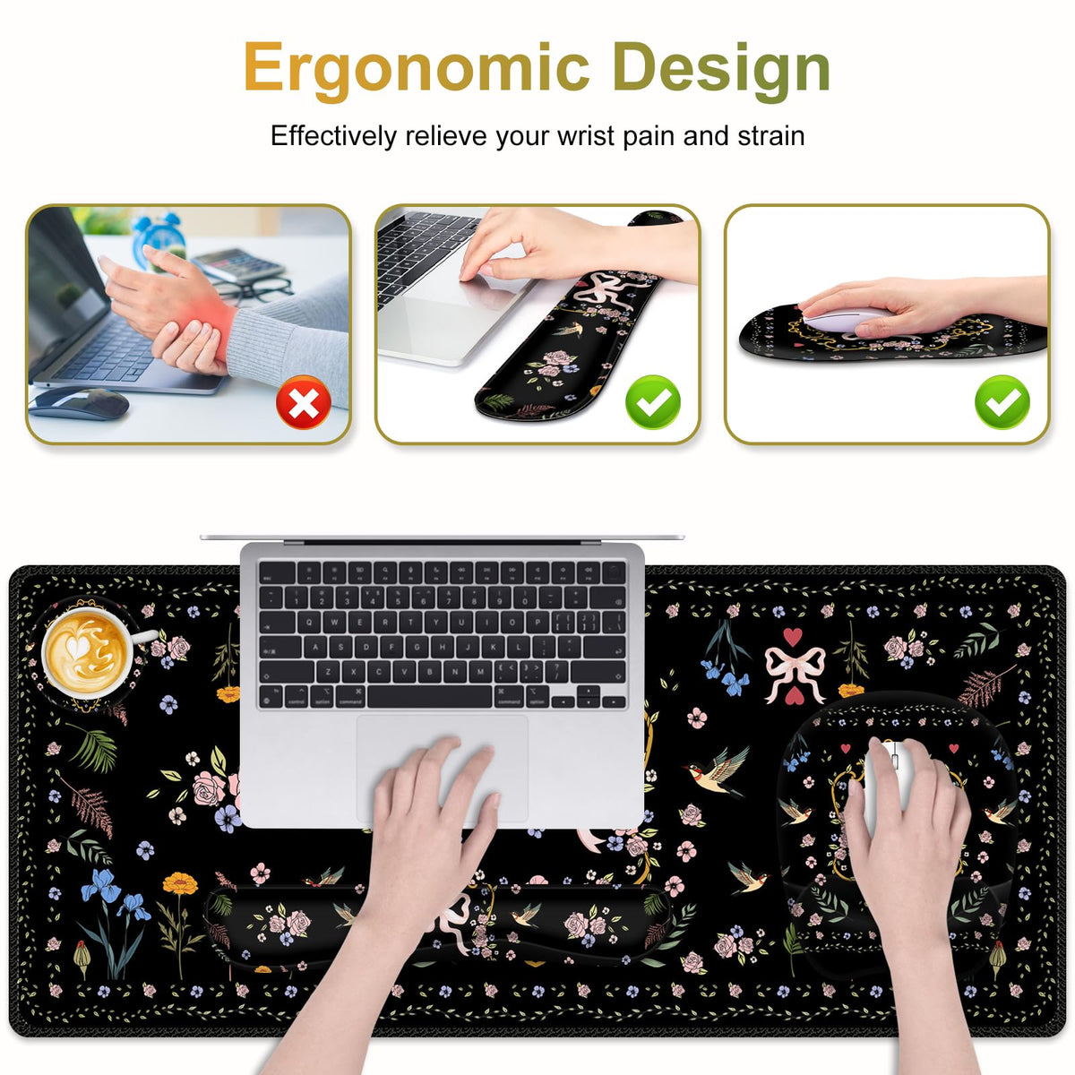 Mouse Pad with Wrist Support 4 in1 Set, XXL Big Game Mousepad + Keyboard Wrist Rest + Mouse Wrist