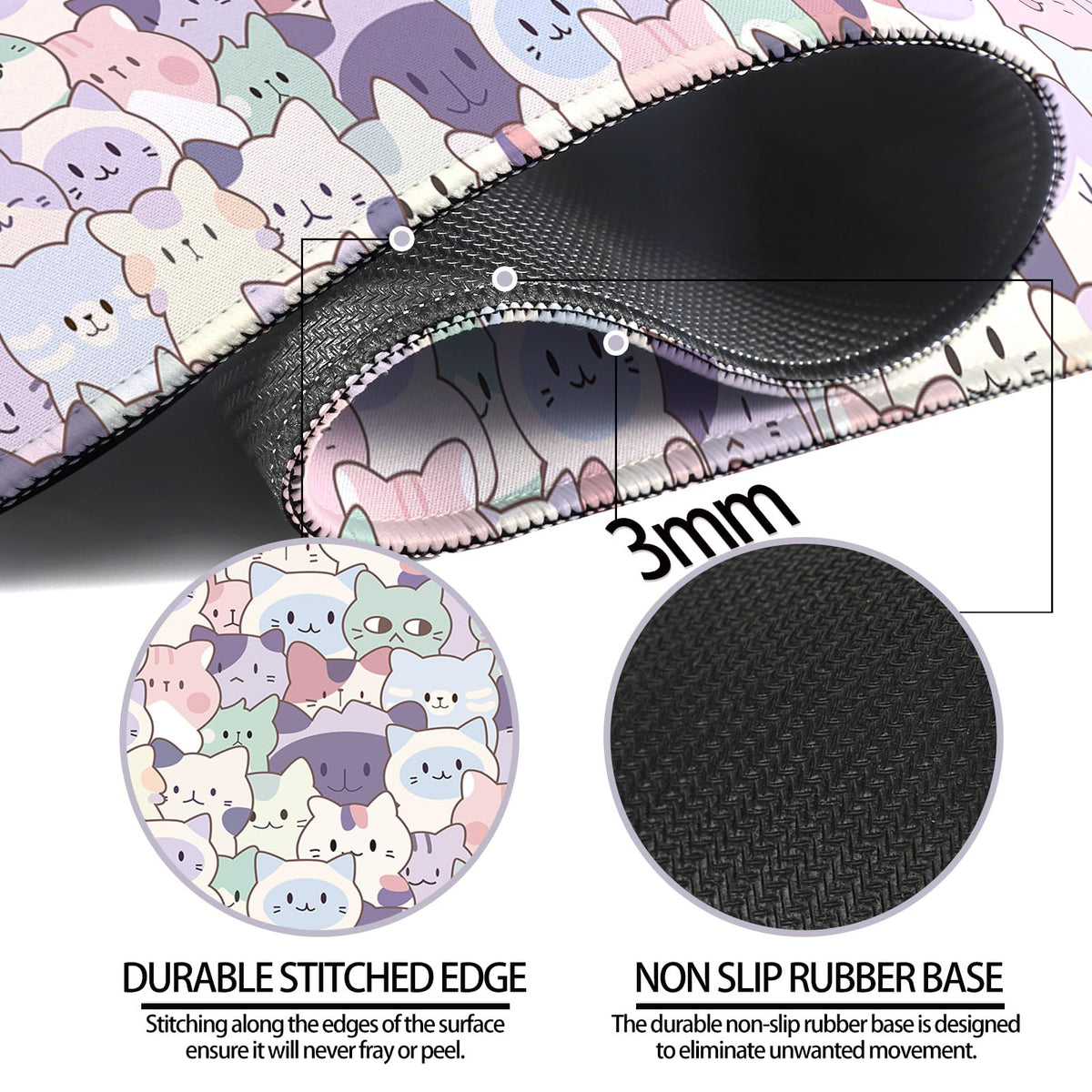 JIANG100 Cute Cat Gaming Desk Mat, Kawaii Pastel Extended Mouse Pad, Pink