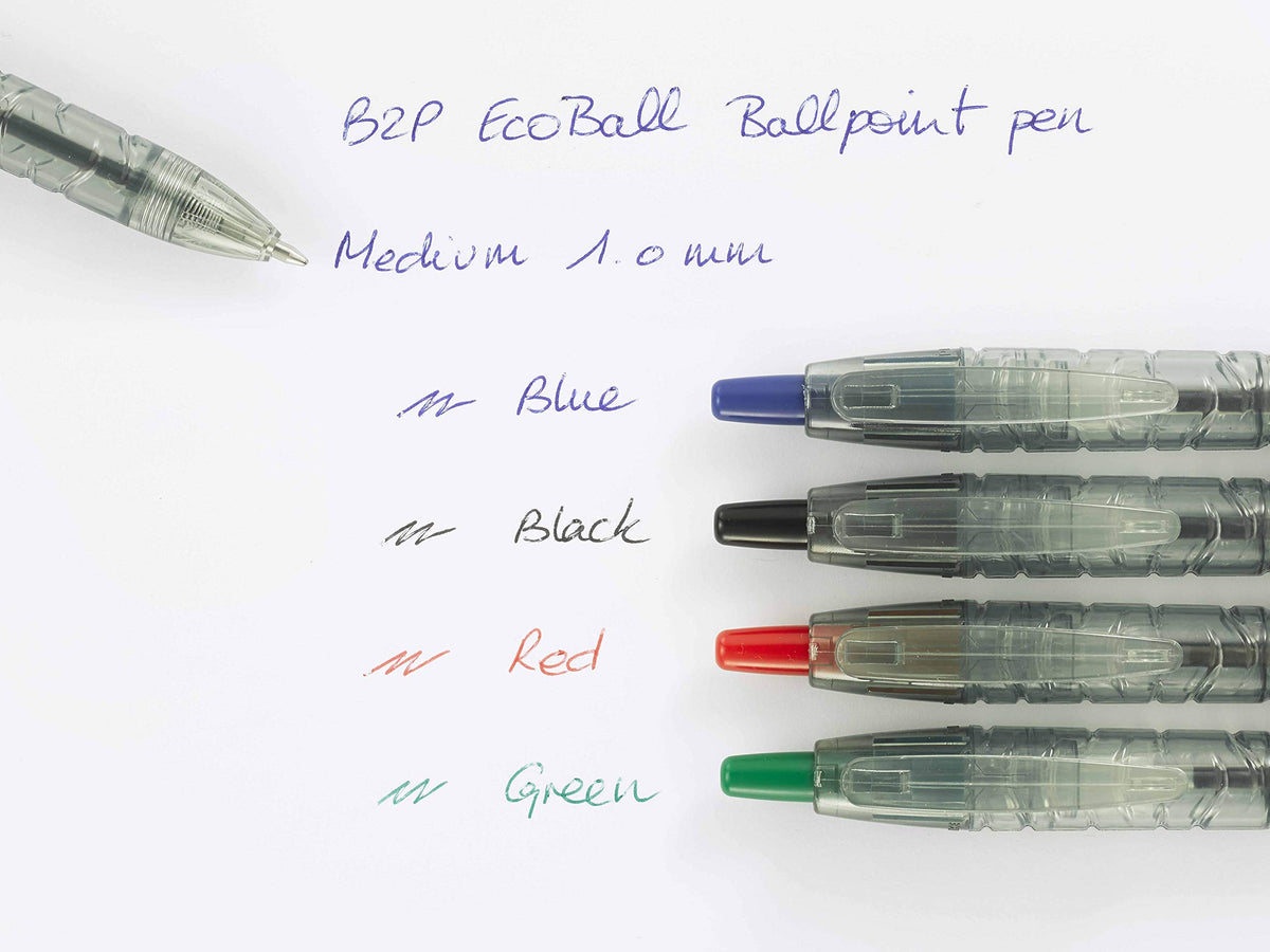 PILOT - 4 Pack B2P Ecoball 1.0 - Retractable Refillable Ballpoint Pen Made from Recycled Plastic