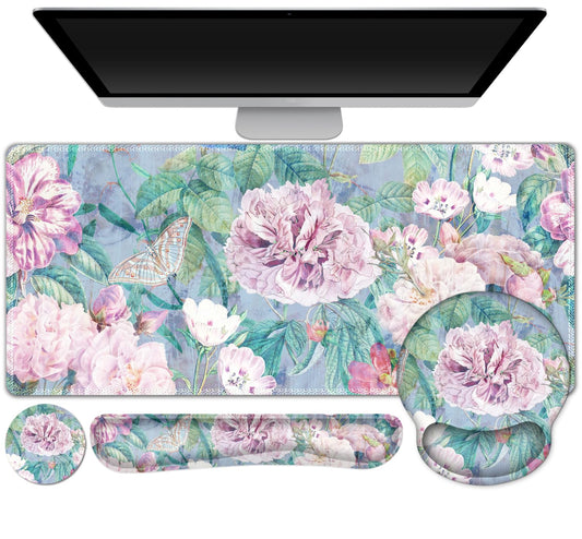 ARTSO Large Mouse Pad and Keyboard Wrist Rest, Desk Pad for Keyboard and Mouse, 4in1 Large Gaming