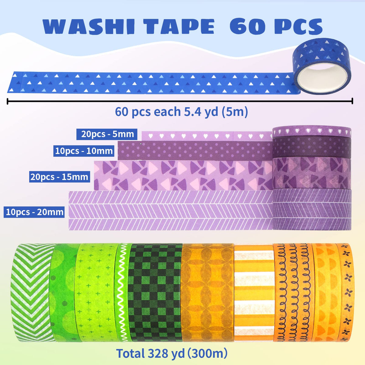 KOVANO 60 Rolls Washi Tape Set - Decorative Adhesive Masking Tape for Scrapbooking Supplies,DIY