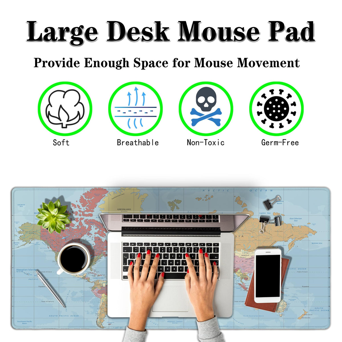 Samgula Desktop Mat World Map Full Desk Mouse Pad, Office Gaming Mousepad Large Mousepad, Computer