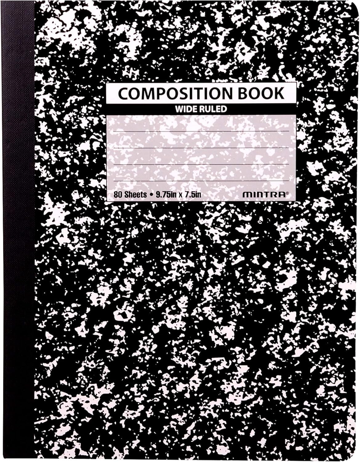 Mintra Office Composition Books - Sturdy Flexible Cover (1 Pack, Black Marble Comp - Wide Ruled)