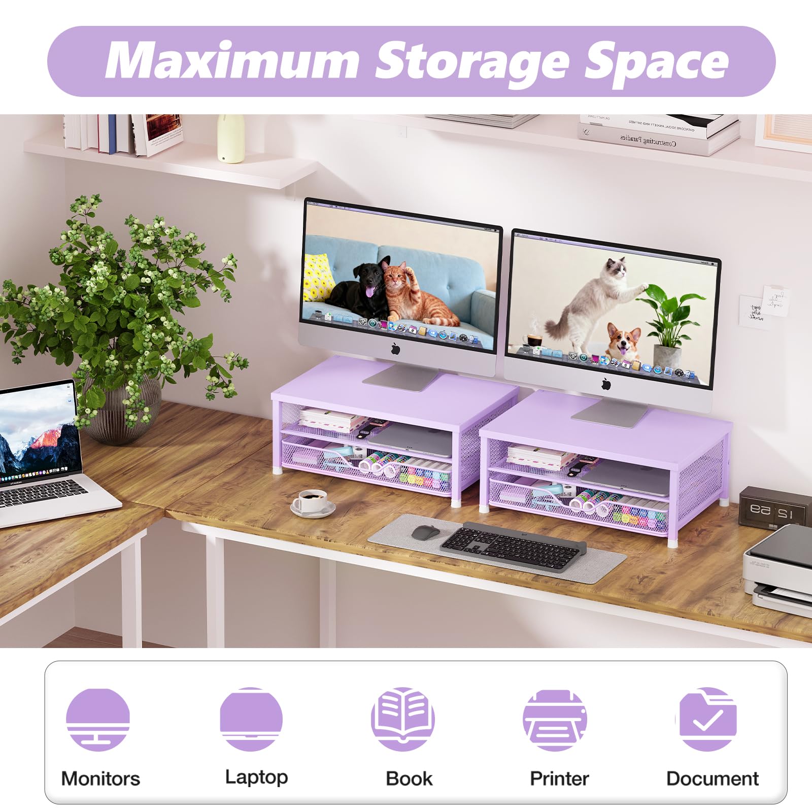 OPNICE Computer Monitor Stand Riser, Desk Organizer with Drawer, Printer & Laptop Stand, Office
