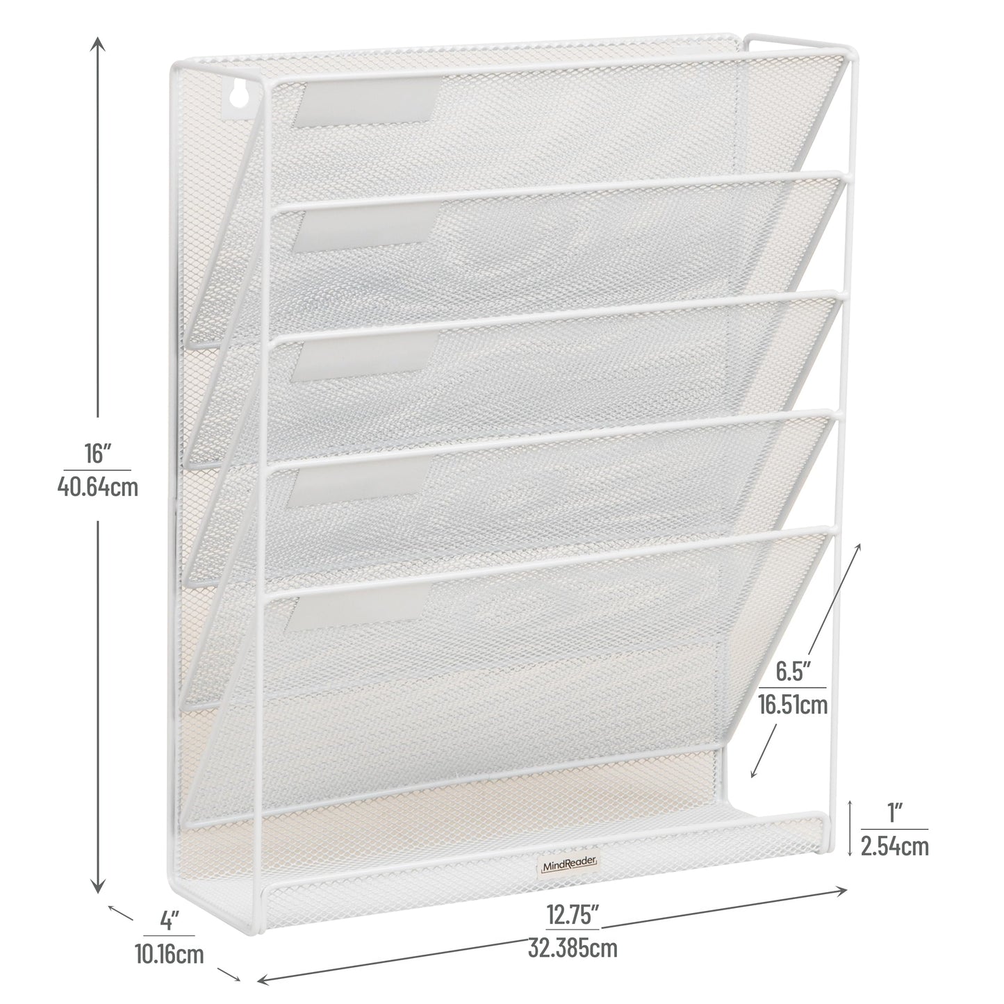 Mind Reader 5-Pocket Vertical File Storage, Desktop Organizer, Wall Mount, Office, Metal Mesh,White