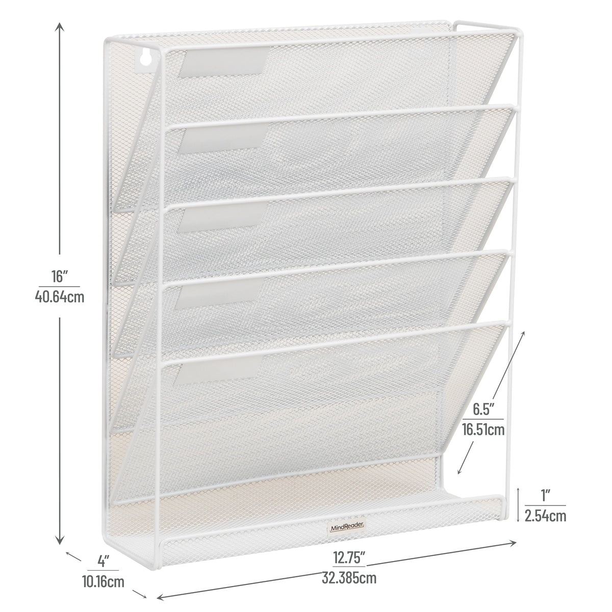 Mind Reader 5-Pocket Vertical File Storage, Desktop Organizer, Wall Mount, Office, Metal Mesh,White