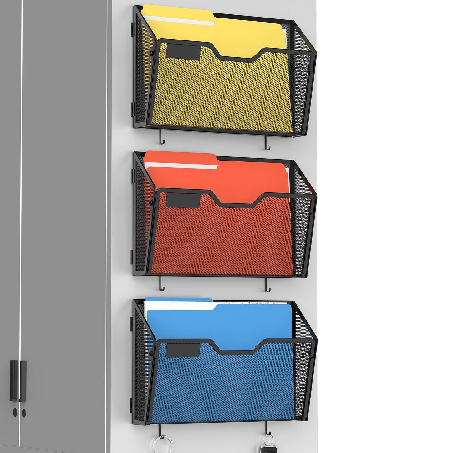 Docnest 3 Pack Dual-Mount Magnetic Mesh File Holders, Wall Organizer