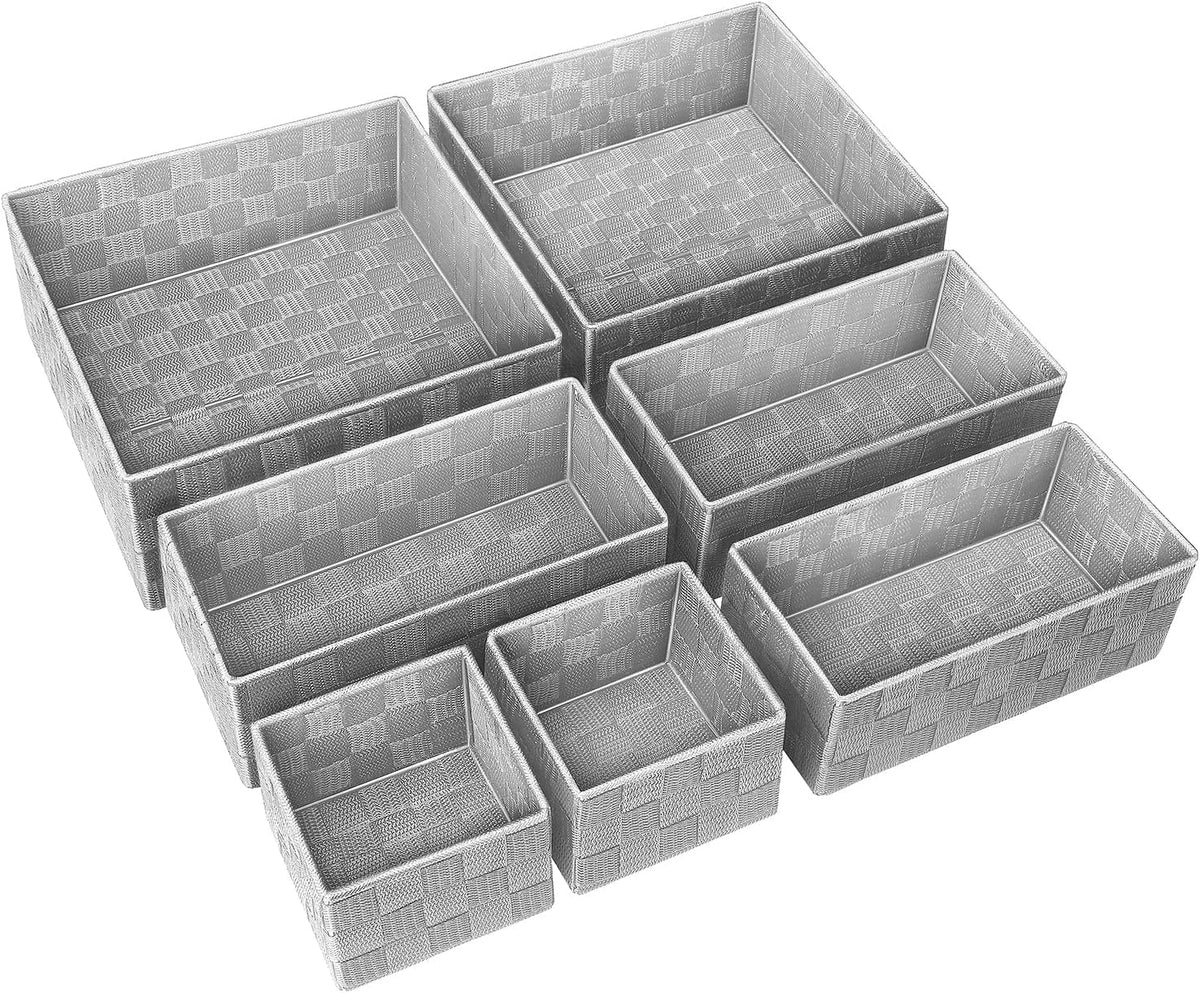 Posprica Small Baskets for Organizing(7 Set) Woven Storage for Shelves, Bathroom, Decorative Closet