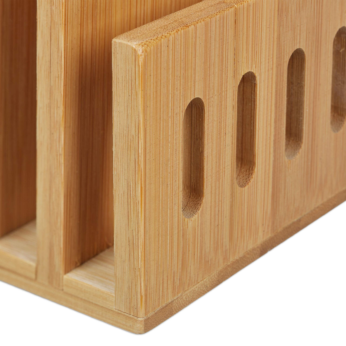 Relaxdays Bamboo Document Holder, 3 Compartments, Practical Letter Stand, for Office, Letter