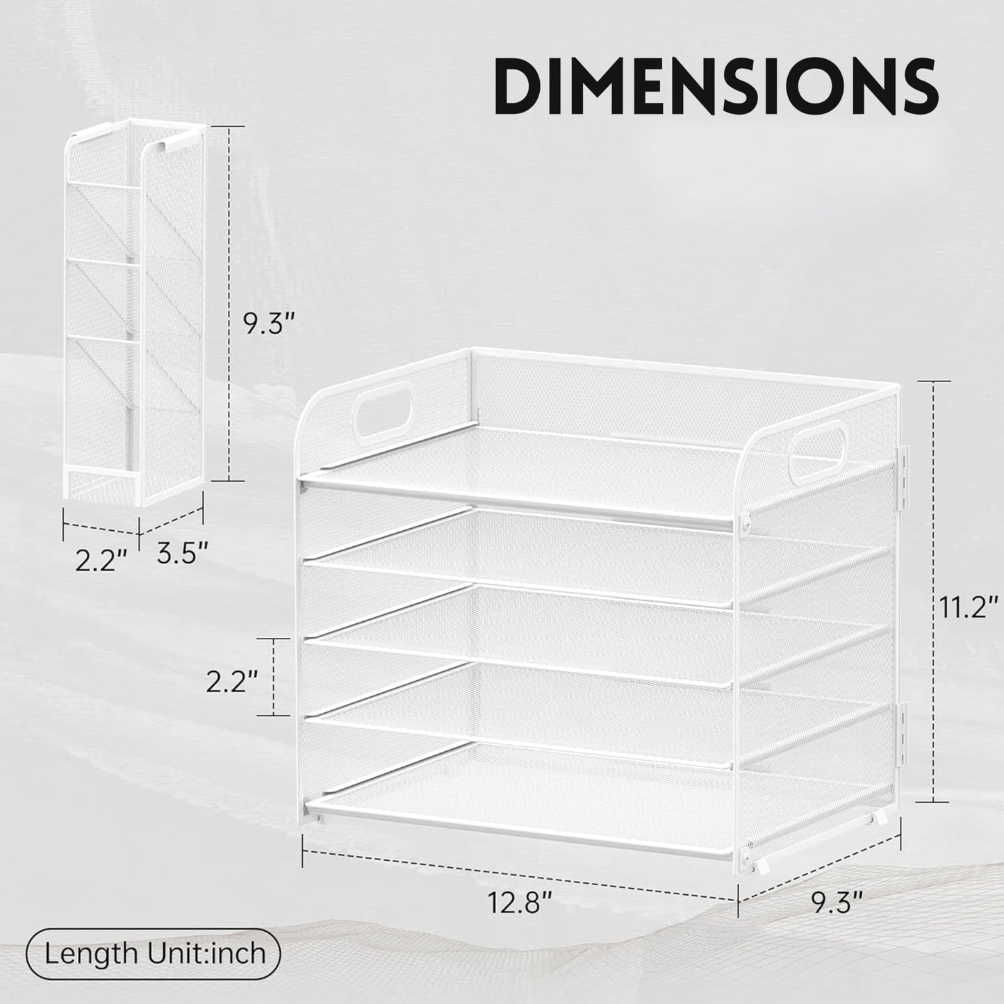 5-Tier Paper Organizer for Desk with Pen Holders, Letter Trays, White