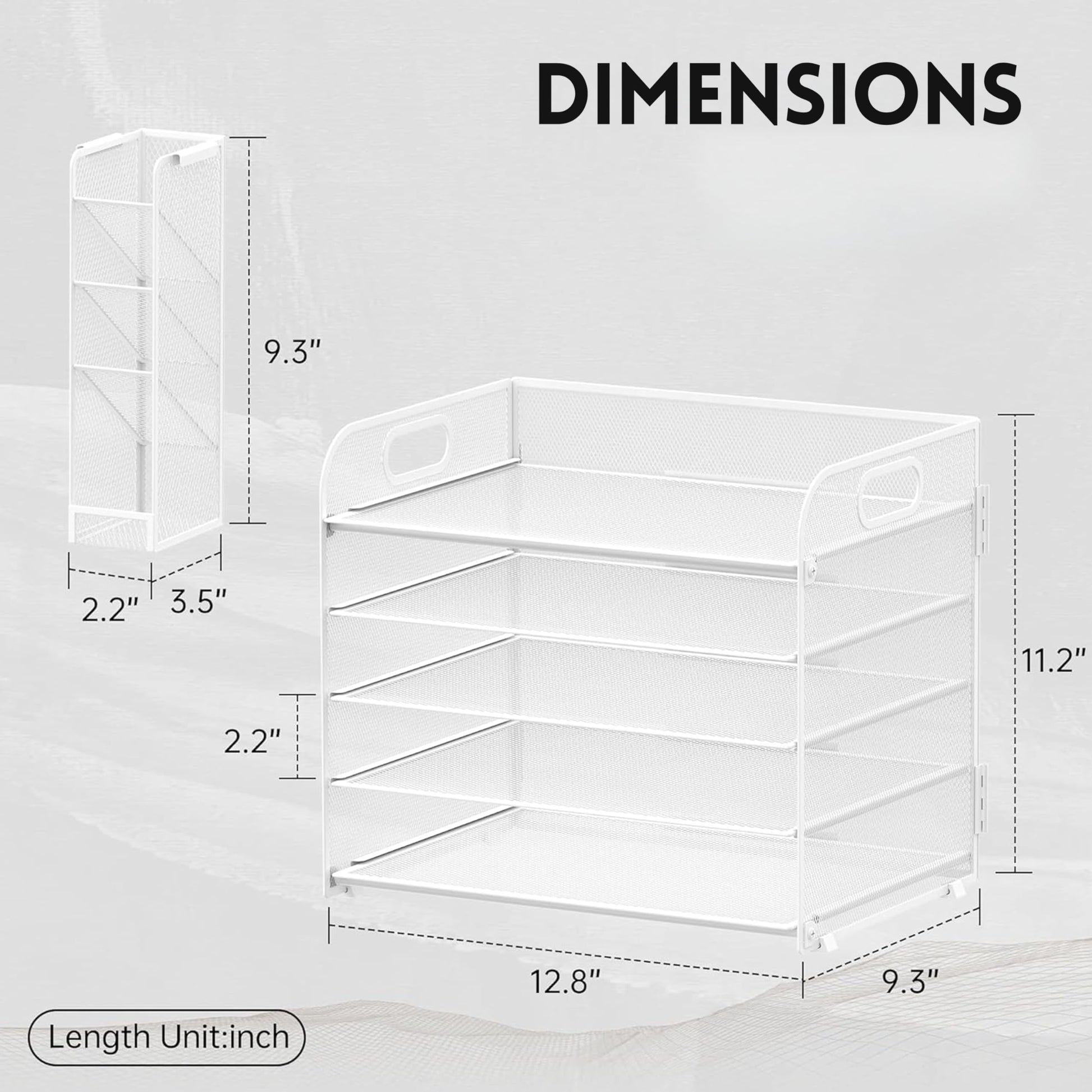 5-Tier Paper Organizer for Desk with Pen Holders, Letter Trays, White