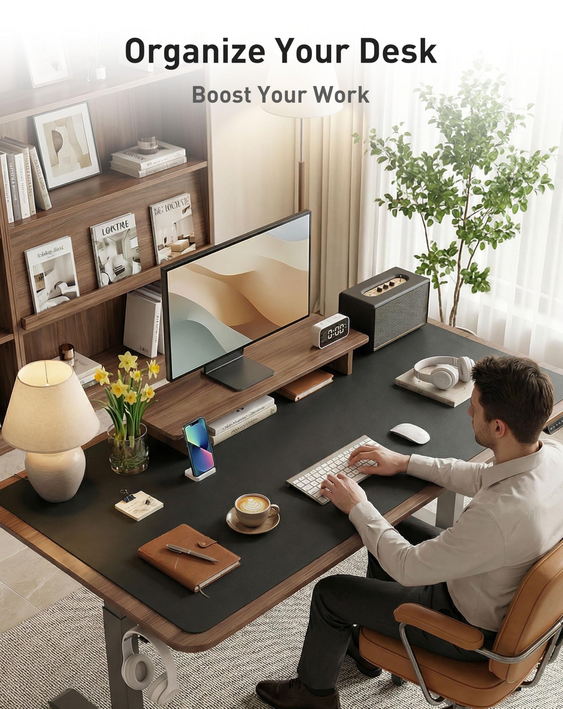 Aothia Faux Leather Desk Mat - Large Mouse Pad, Non-Slip PU Leather Blotter, Waterproof Writing