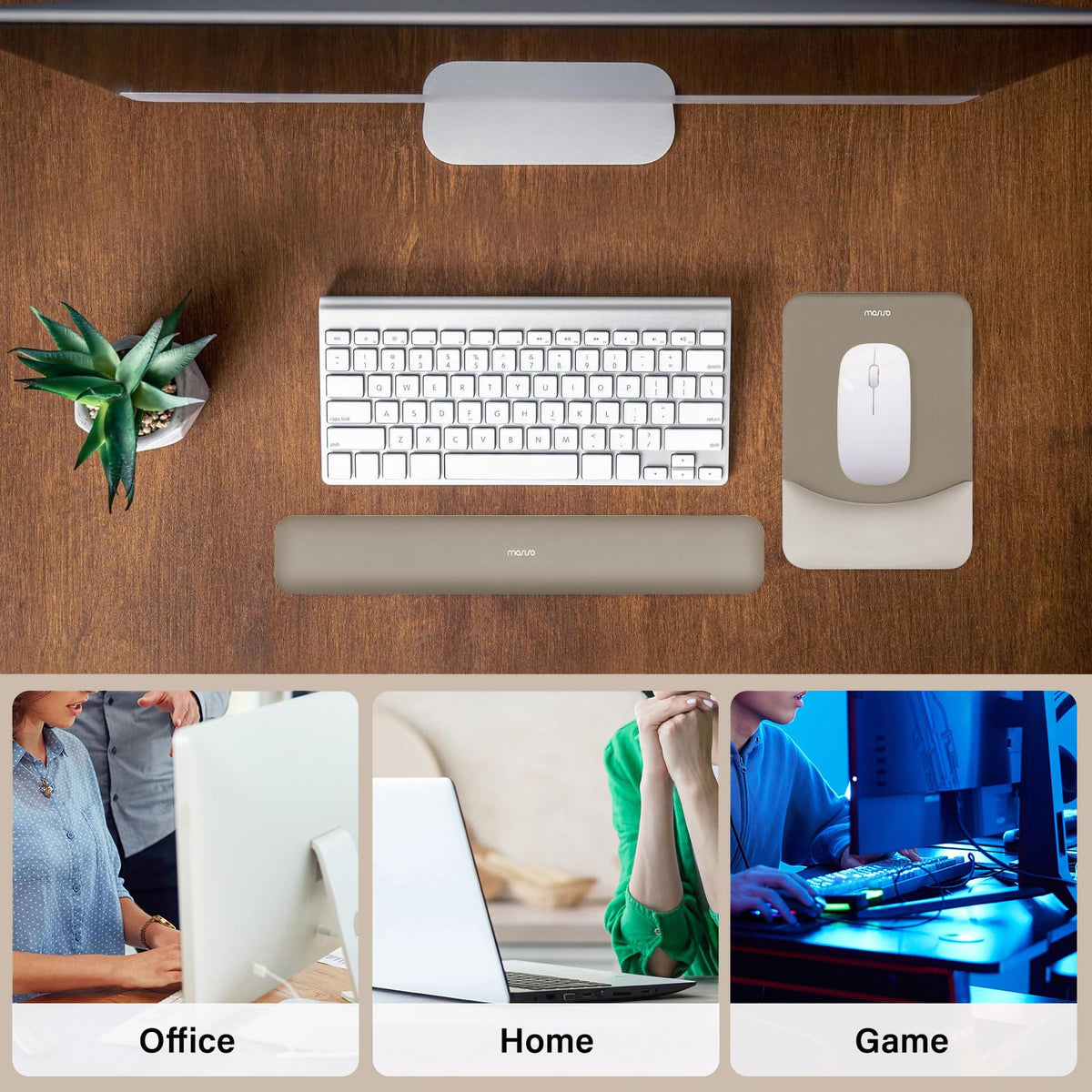 MOSISO Wrist Rest Support Mouse Pad & Keyboard Set, Bronze Brown