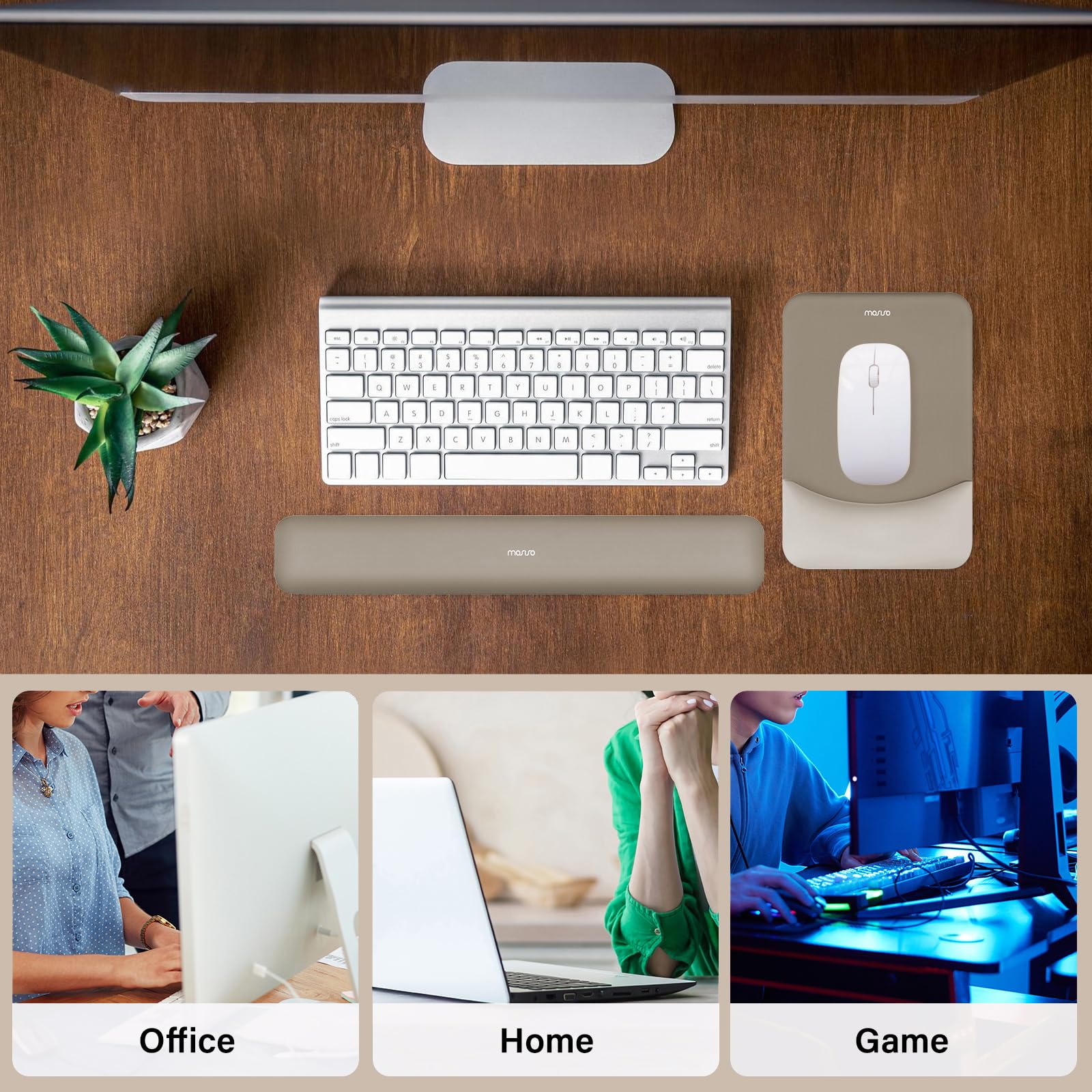 MOSISO Wrist Rest Support Mouse Pad & Keyboard Set, Bronze Brown