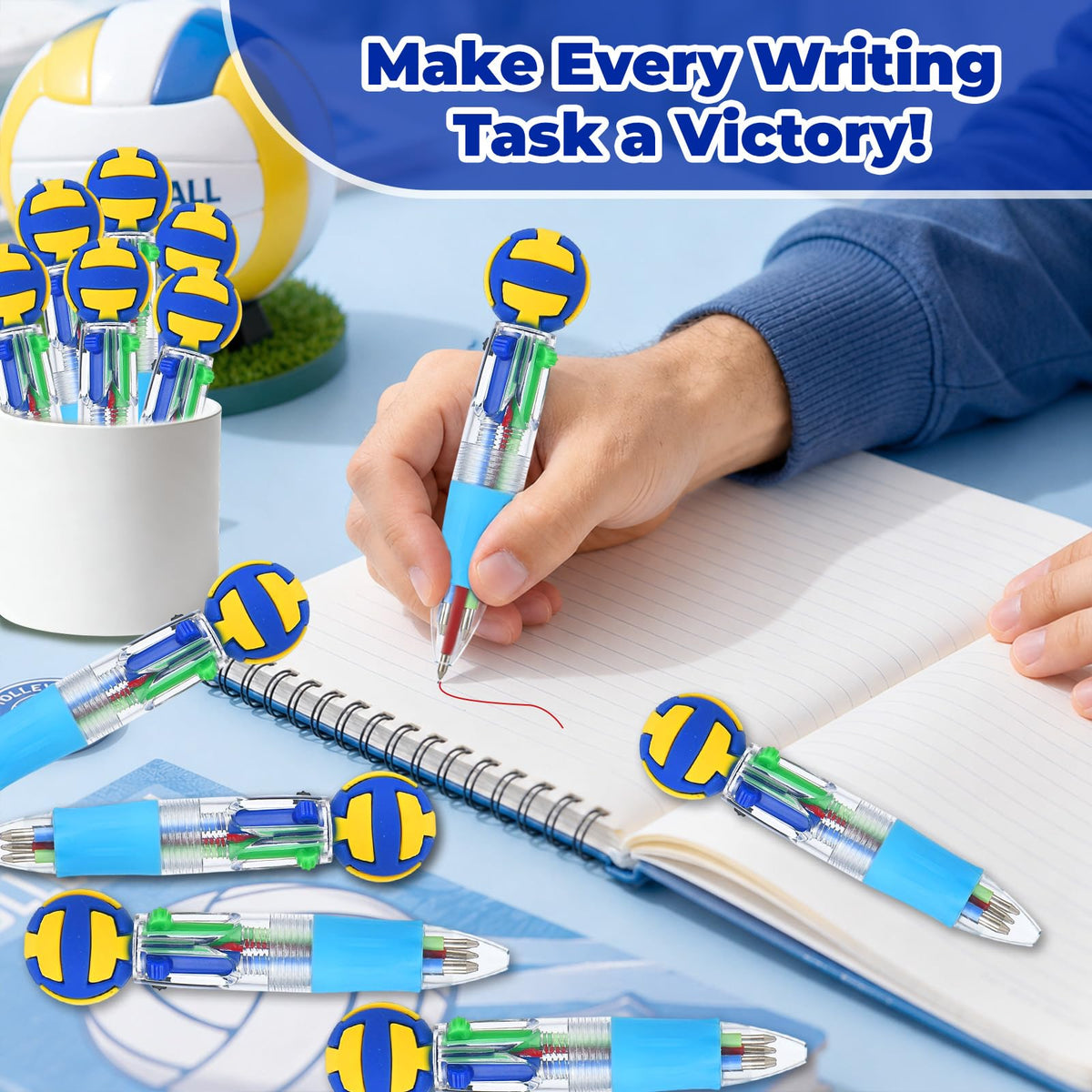 Zhirlyn Volleyball Party Favors Volleyball Pens Mini Multicolor Pen in One Cute Fun 4-in-1 Pens