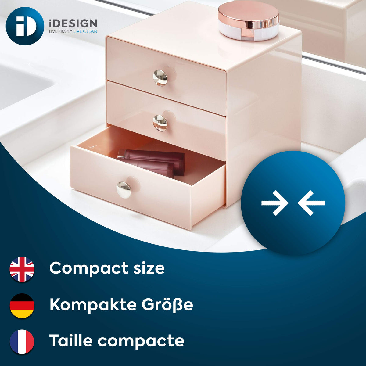 iDesign Plastic 3-Drawer Jewelry Box, Pink, 6.5" x 6.5" x 6.5"