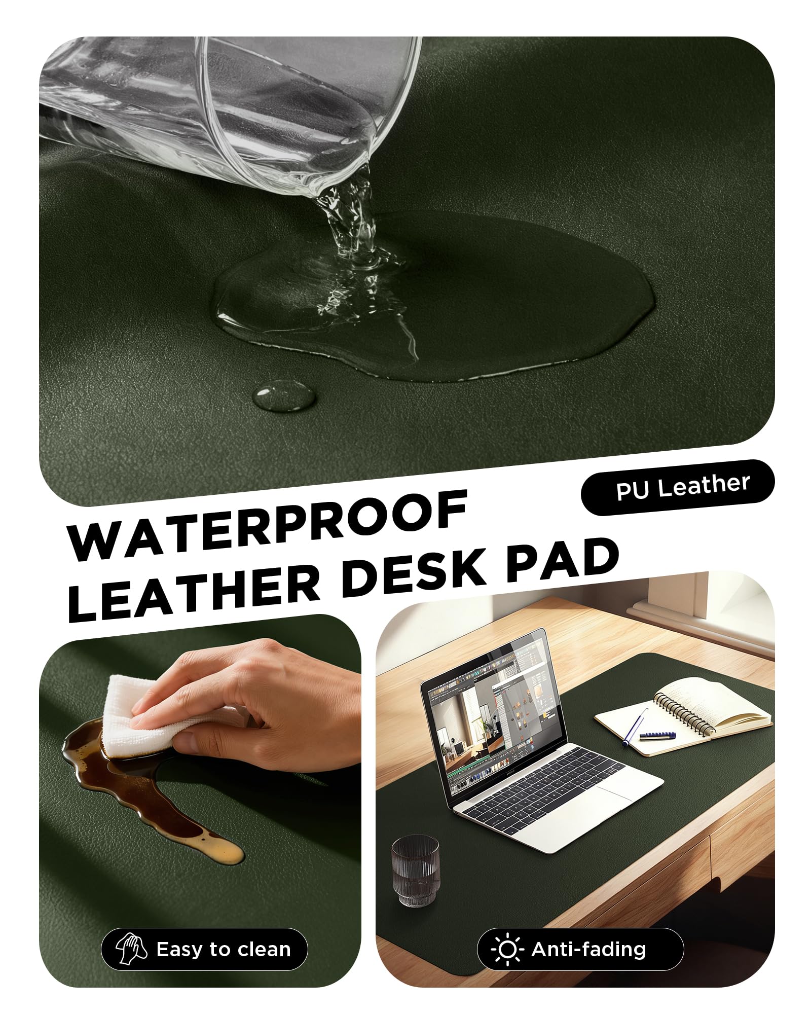 YSAGi 35.4" x 17" Large PU Leather Desk Mat for Keyboard and Mouse - Waterproof Non-Slip Desk Pad