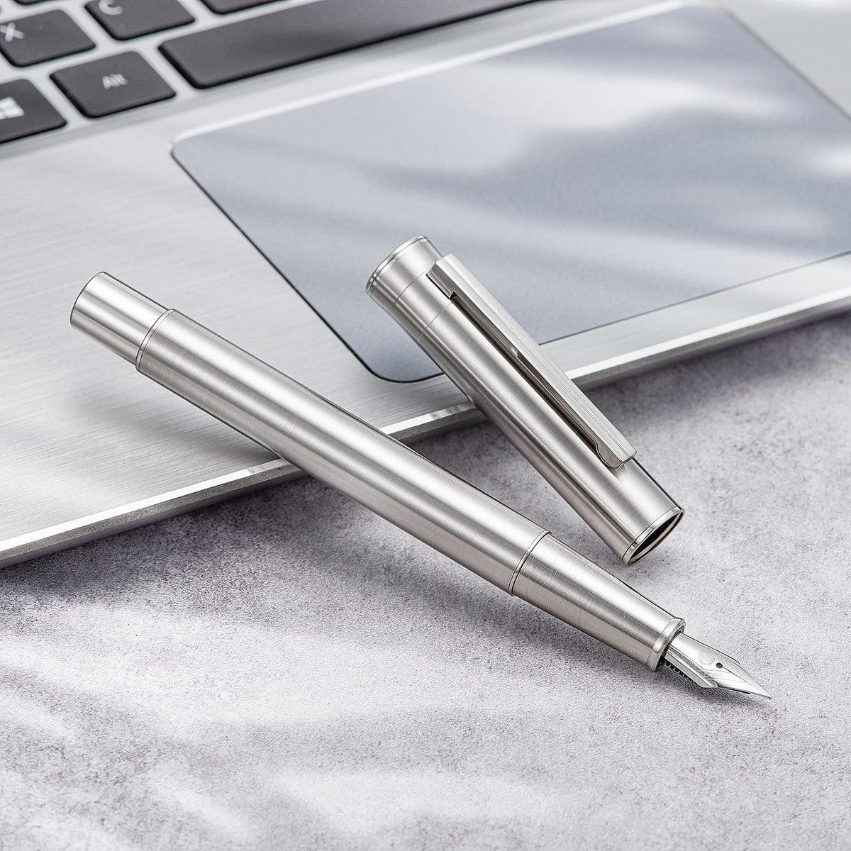 Hongdian 1861 Stainless Steel Fountain Pen Extra Fine Nib, Classic Design Smooth Writing Pen with