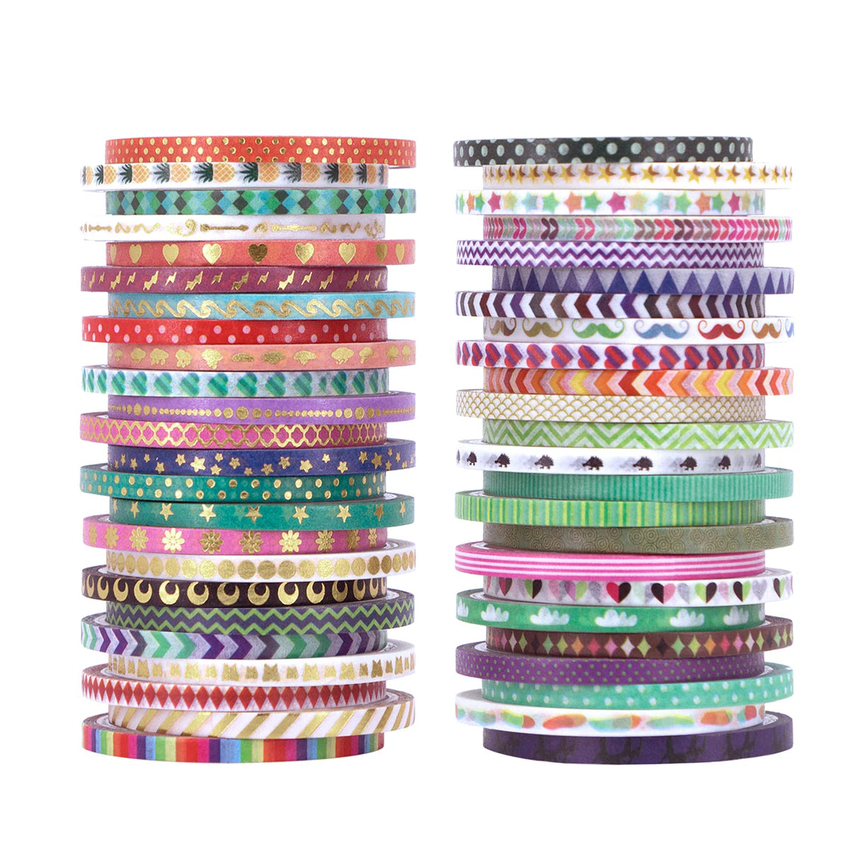 NANYNNU Cute 48 Rolls Washi Tape Set,Foil Gold Thin Decorative Masking Washi Tapes,3MM Wide DIY