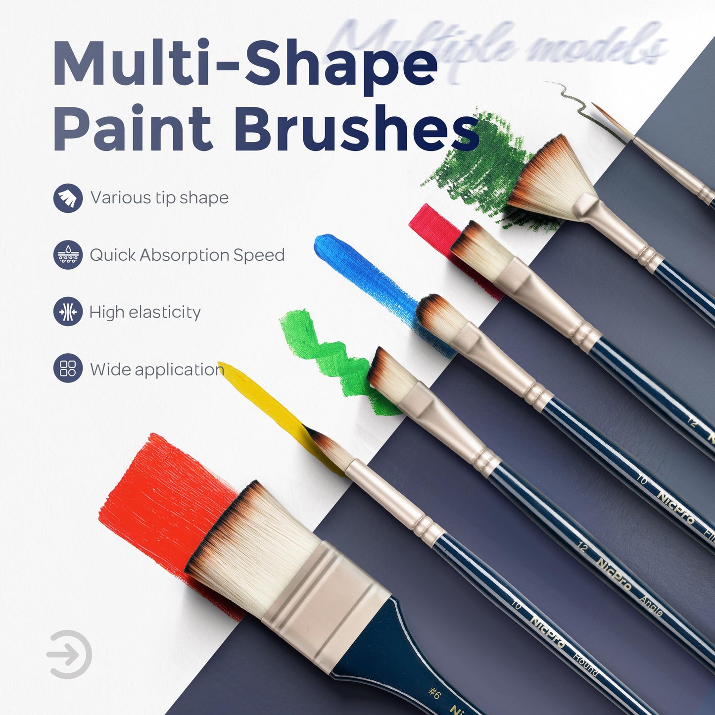 Nicpro 36pcs Paint Brush Set for Acrylic Painting, Oil, Watercolor, Gouache