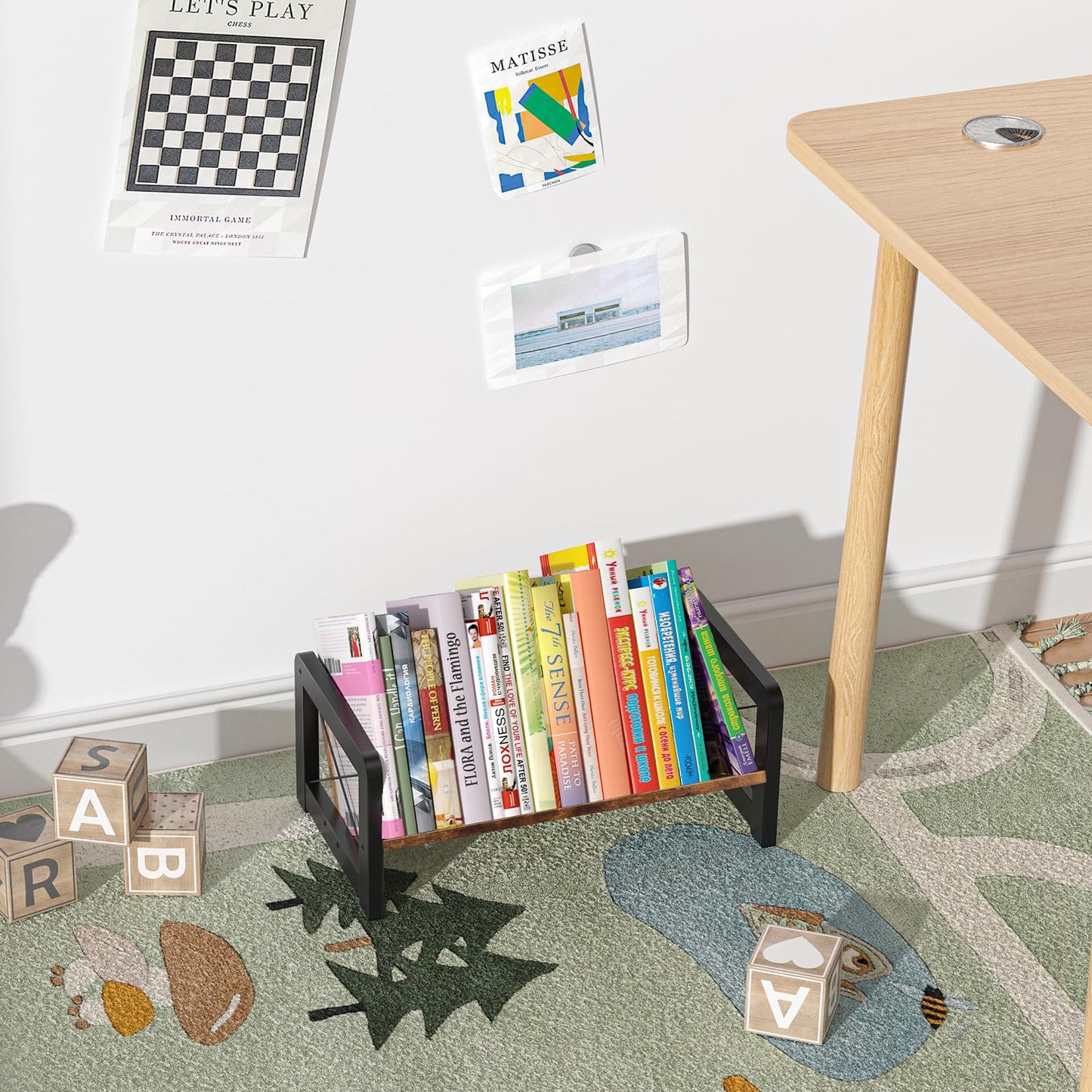 ELITEROO Desktop Bookshelf Organizer, Wood Slanted Desk Bookshelf, Small Tabletop Book Rack