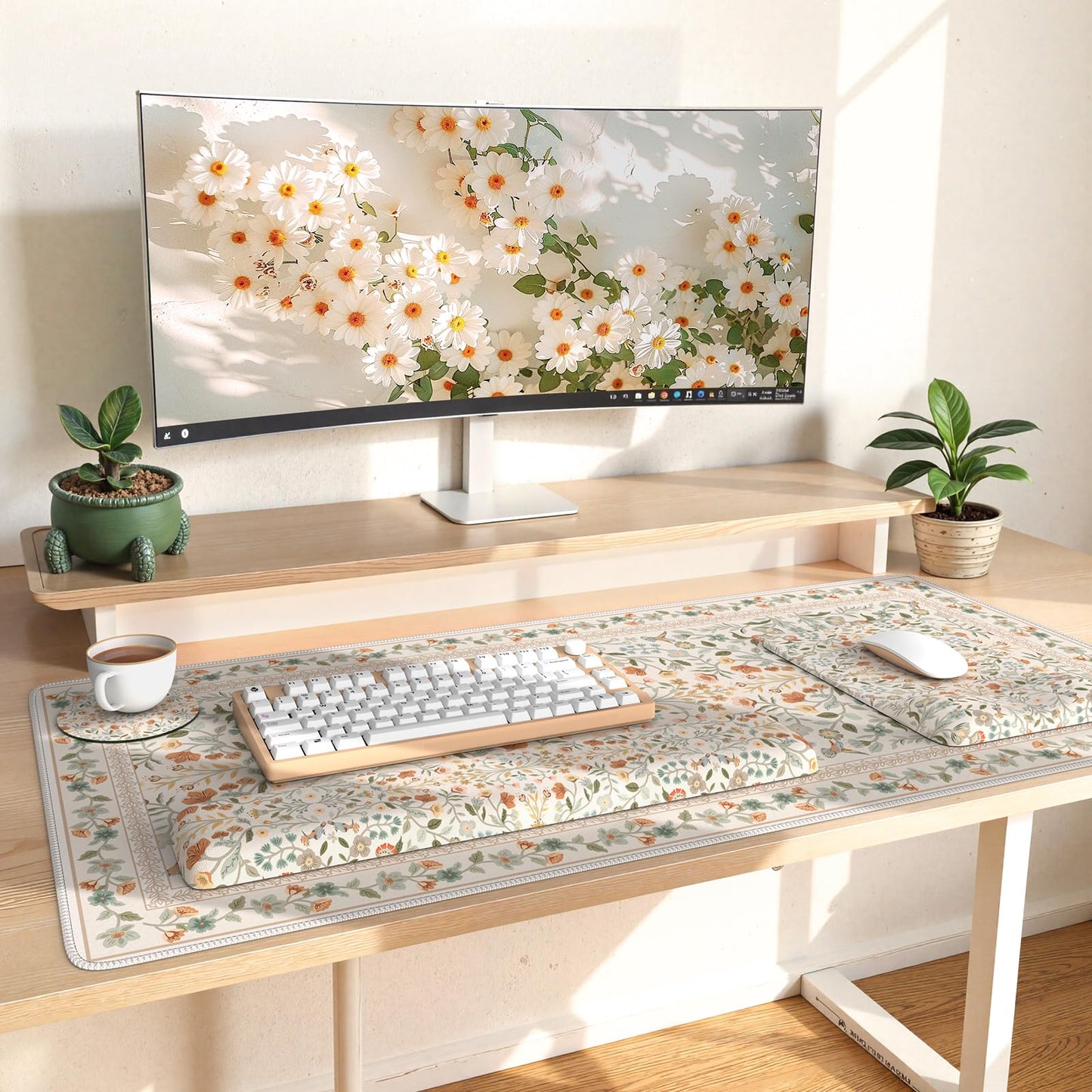 iLeadon Ergonomic Mouse Pad with Wrist Rest, Beige Desk Mat Set