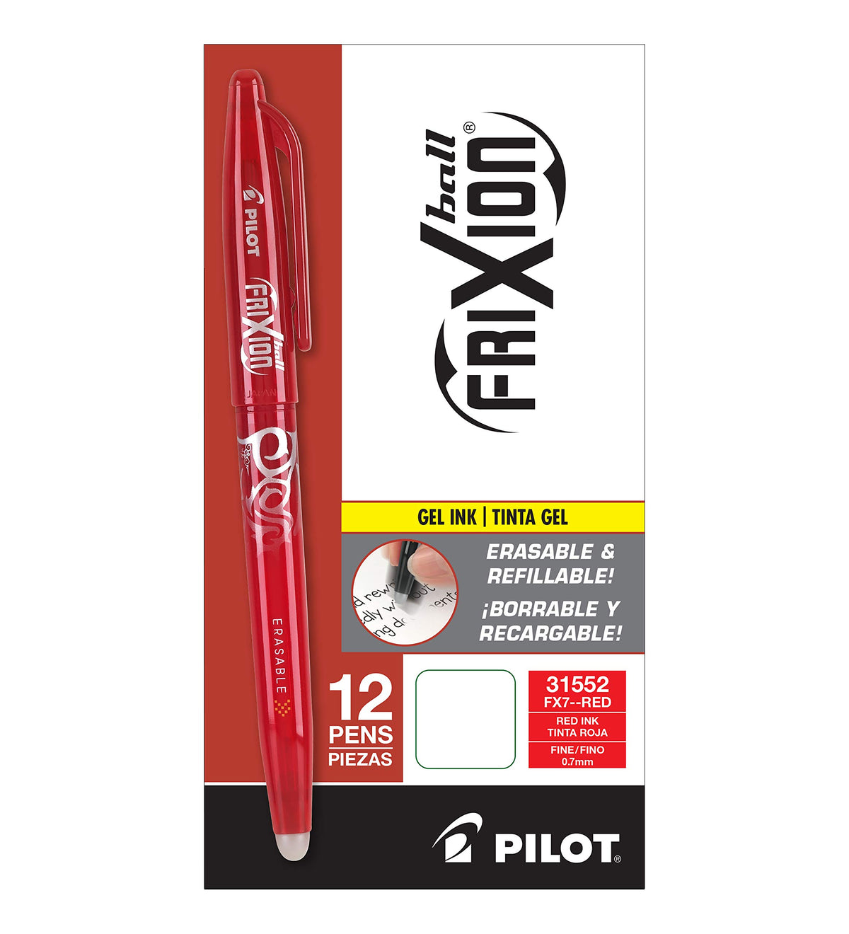 PILOT FriXion Ball Erasable & Refillable Gel Ink, Red Ink, 12-Pack