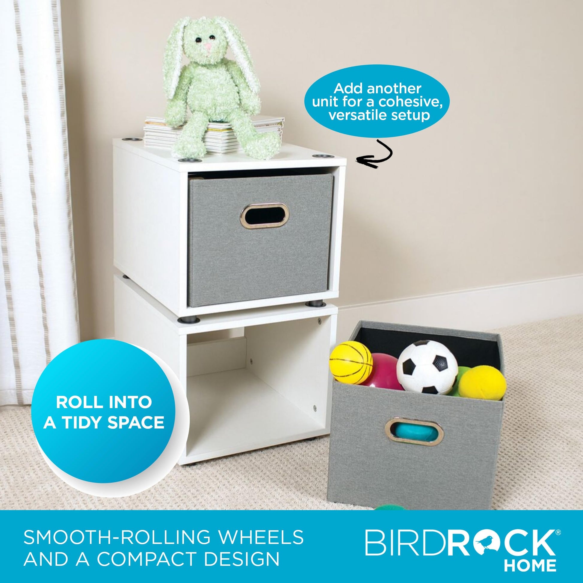 BIRDROCK HOME Rolling File Cabinet – Decorative Storage Shelf w/Removable Bins, Handles, and Wheels