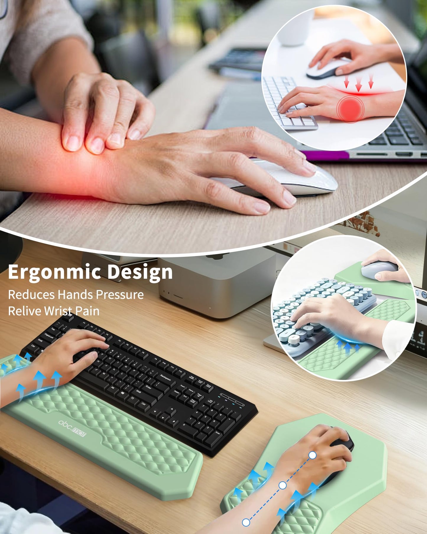 Ergonomic Mouse Pad with Wrist Rest & Keyboard Wrist Rest Support Set