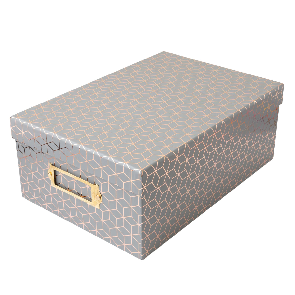 American Crafts Photo Keepsake Box with Lid, Gray Geo with Rose Gold Foil, 11x7.4x4.3, Decorative