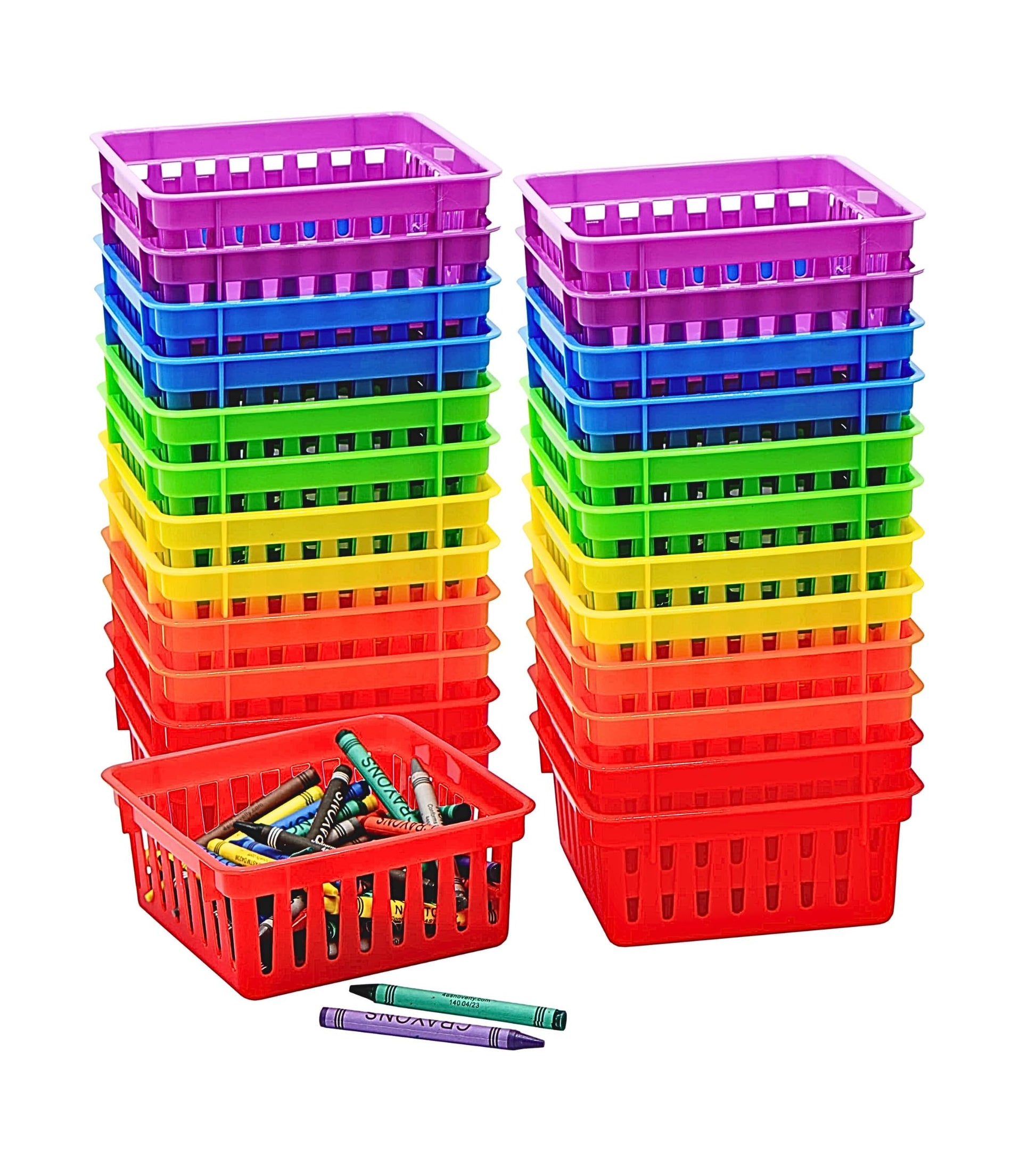 4E's Novelty 24 Pack Small Classroom Storage Baskets, Pack Bulk, Square 4.5" Sturdy Plastic