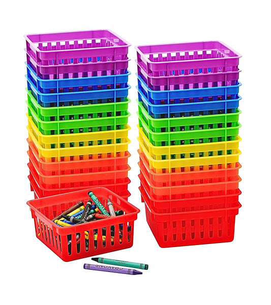 4E's Novelty 24 Pack Small Classroom Storage Baskets, Pack Bulk, Square 4.5" Sturdy Plastic