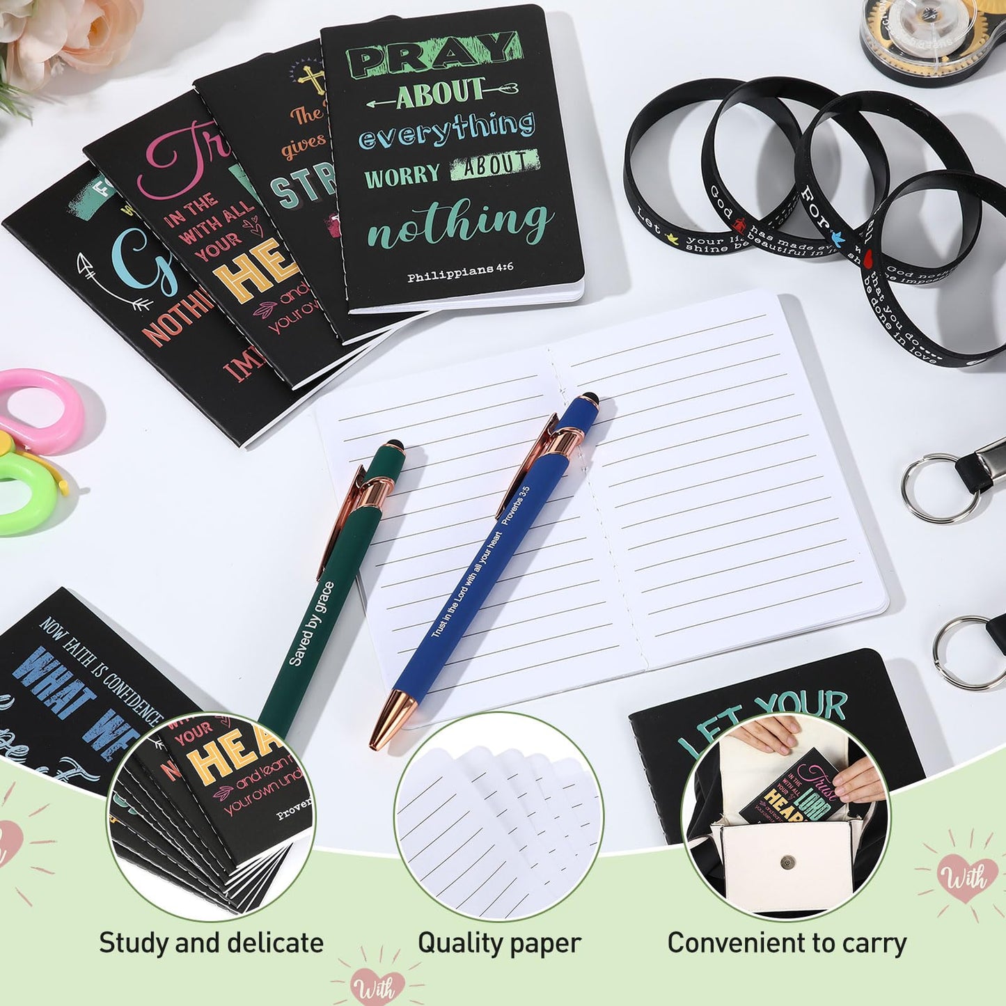 PerKoop 64 Pcs Inspirational Gift Bulk Notebooks Ballpoint Pen, Dark