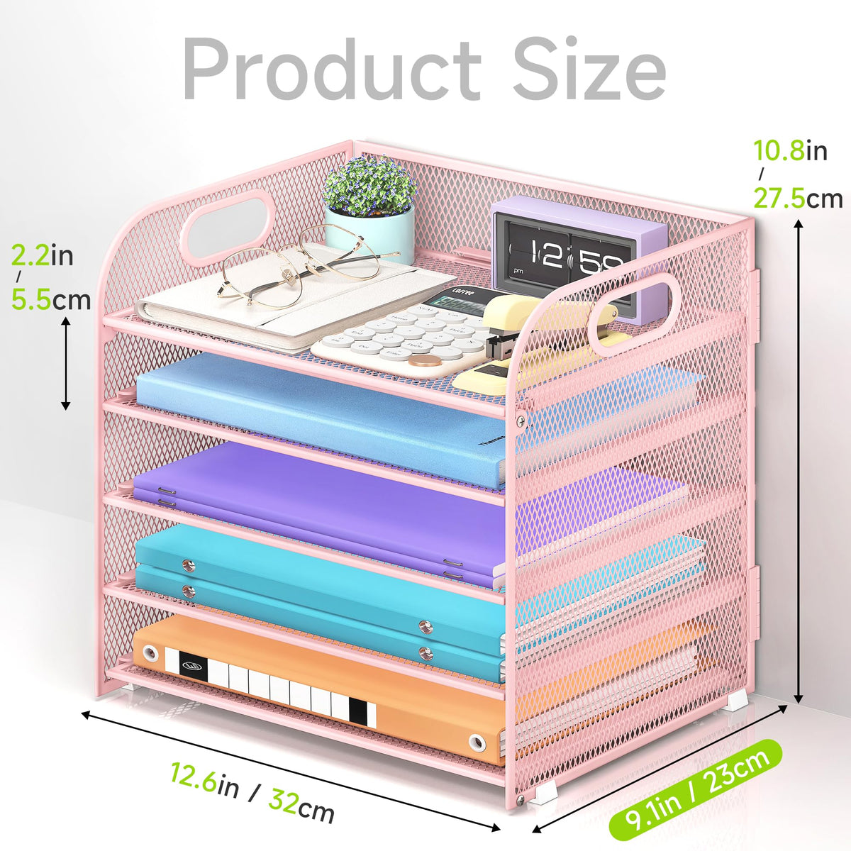 Cawukege 2 Pack 5 Tier Paper Organizer, Letter Tray with Handle, Mesh Desk Organizer, Metal File