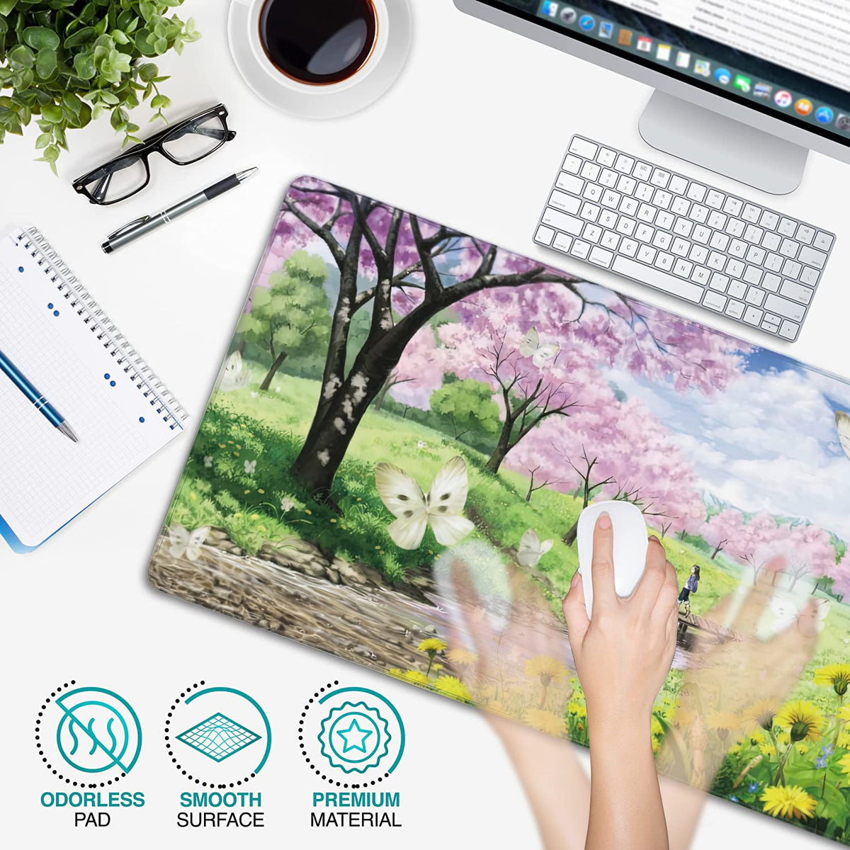 Spring Garden Extended Gaming Mouse Pad Large Desk Mat with Non-Slip Rubber Base and Stitched
