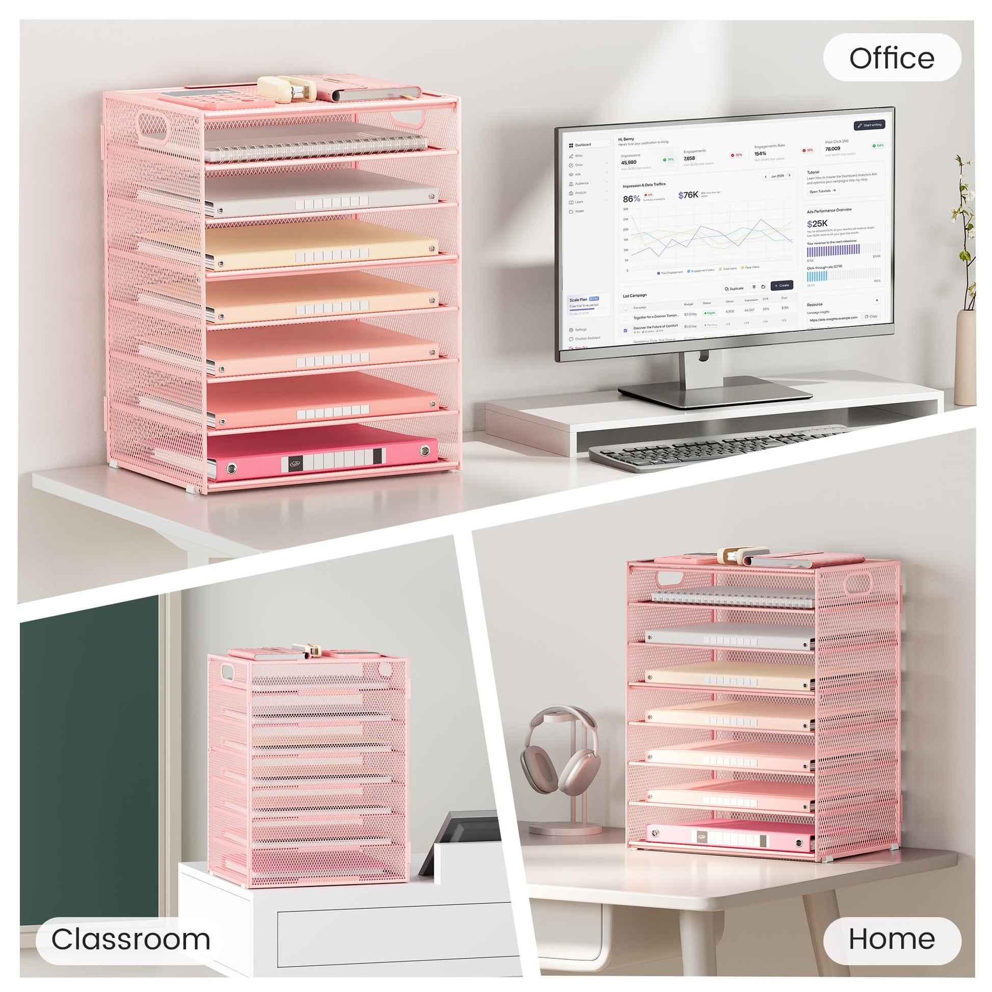 Lavatino 2 Pack 8-Tier Office Desk File Organizer, Letter Tray Paper Organizer with Handle