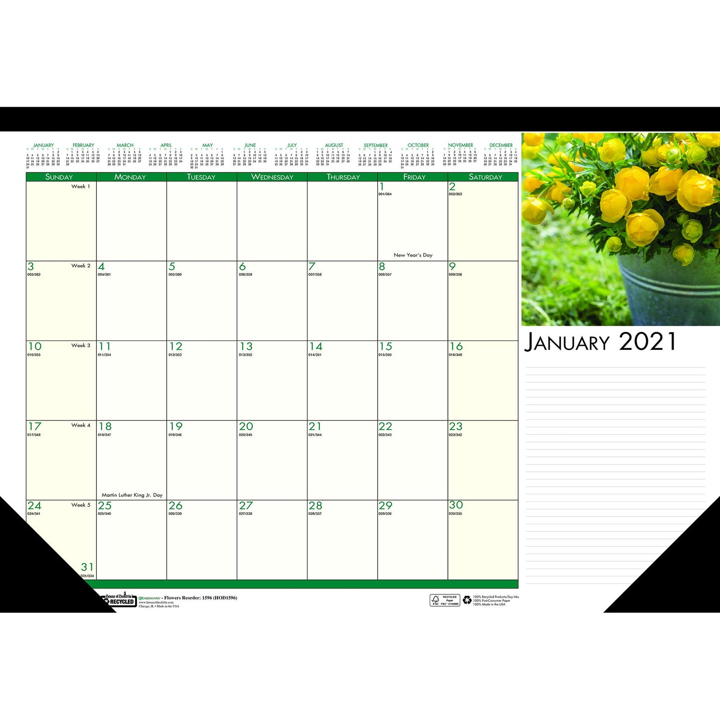 House of Doolittle 2021 Monthly Desk Pad Calendar, Earthscapes Flowers, 18.5 x 13 Inches, January