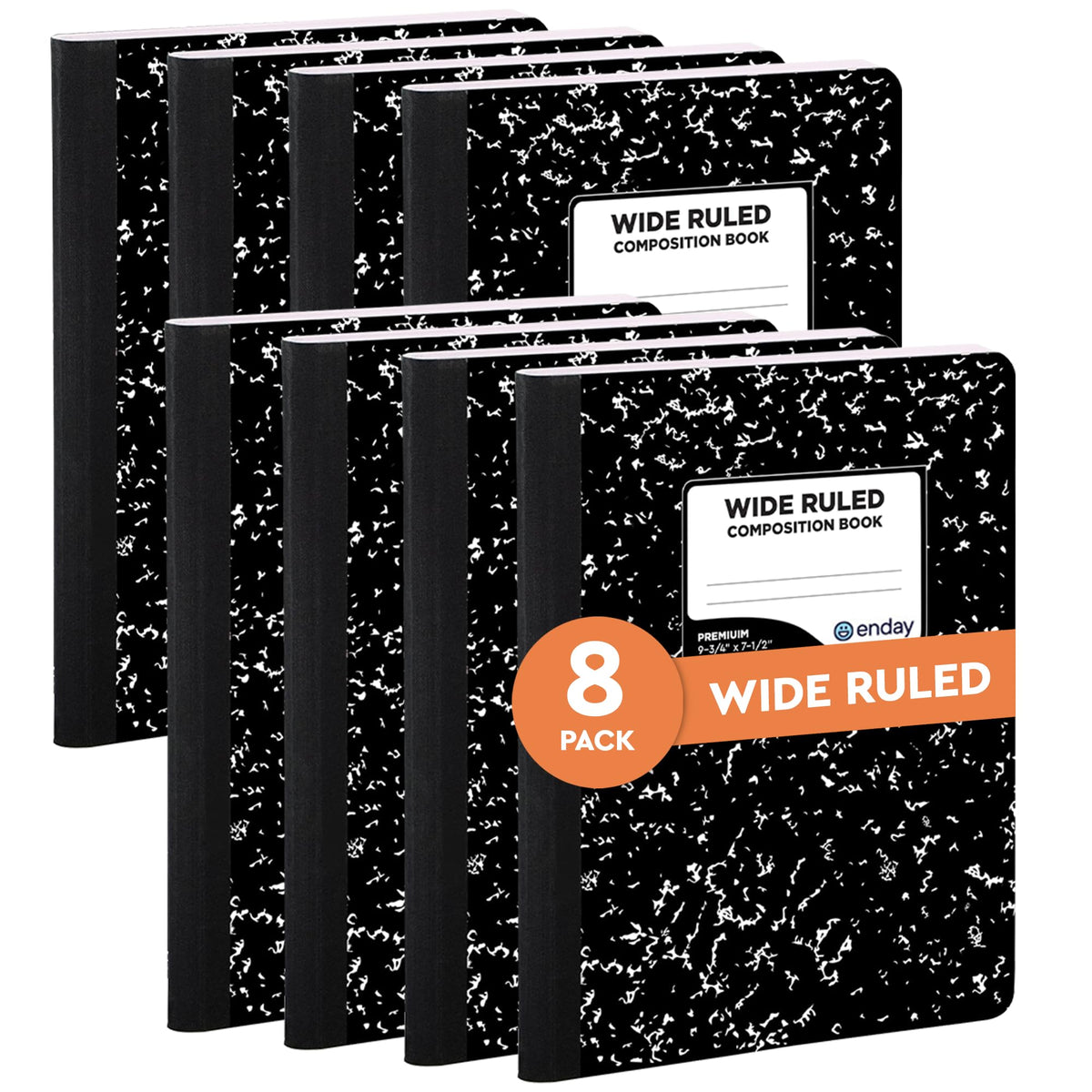 Emraw Black & White Marble Style Cover Composition Book with 100 Sheets of Wide Ruled White Paper