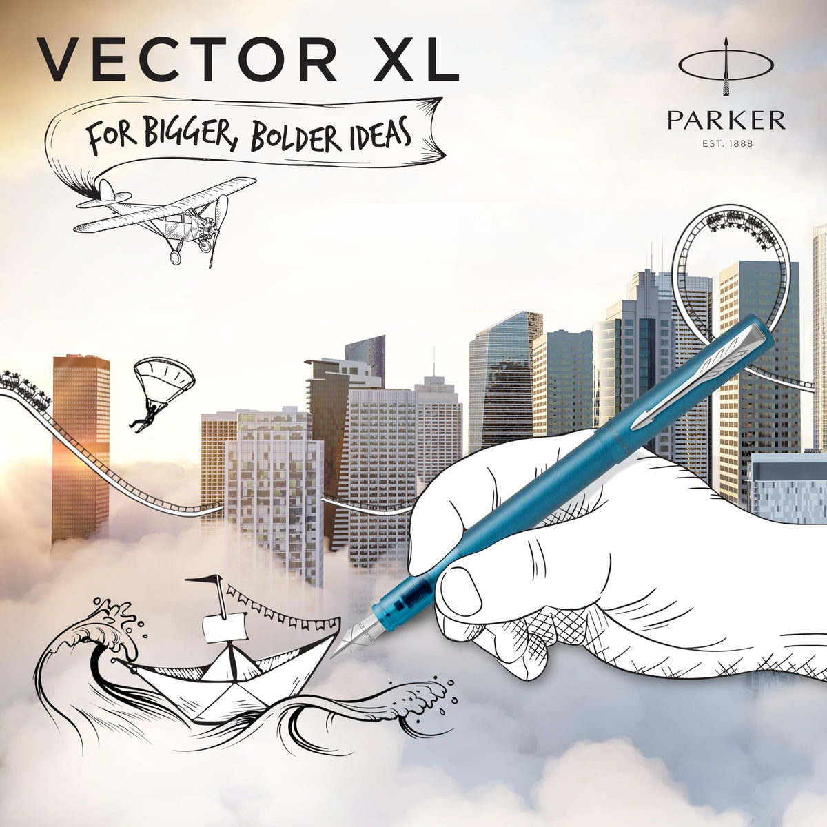 Parker Vector Fountain Pen Teal Blue with Blue Ink in Gift Box